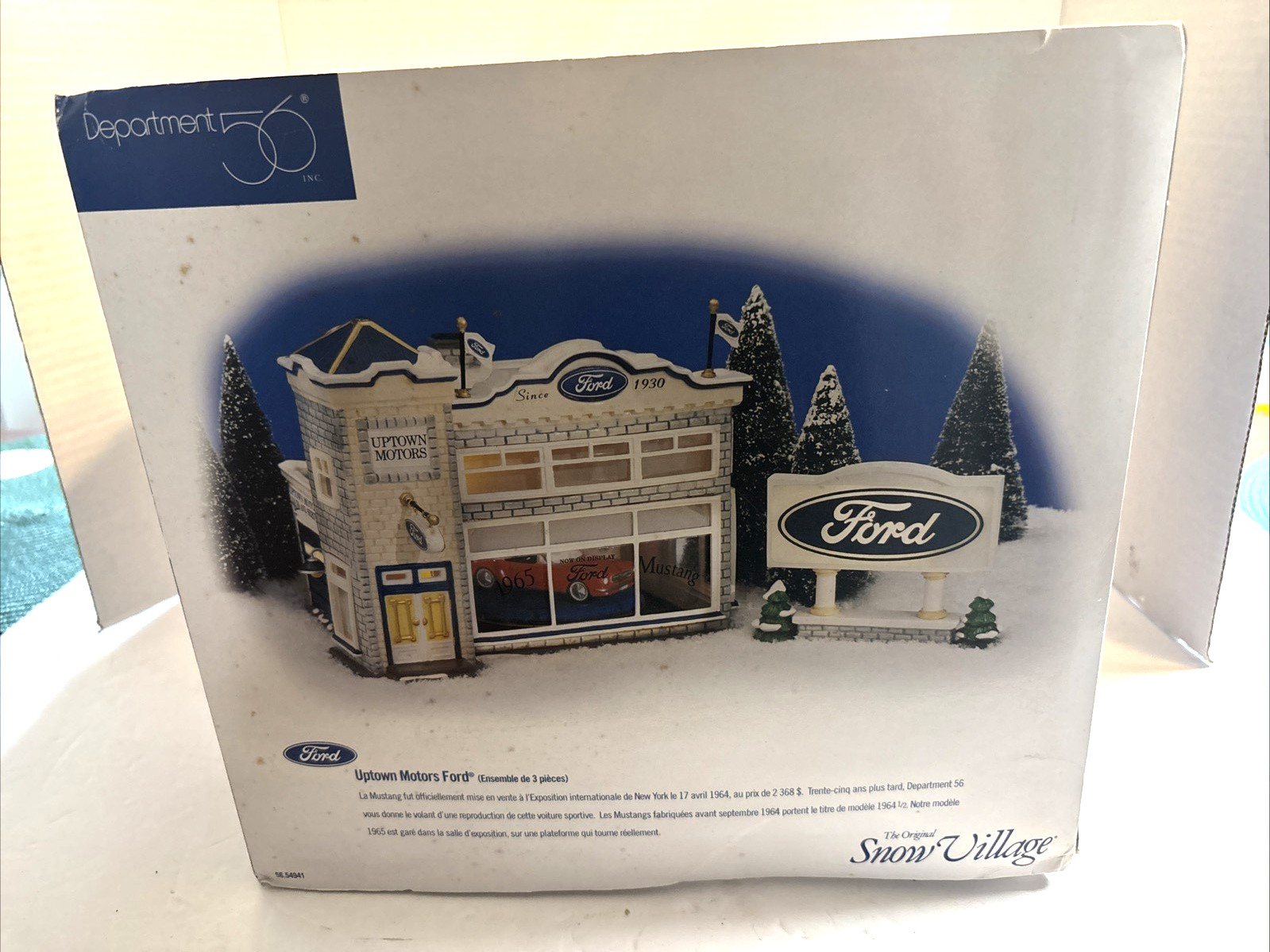 Department 56 Snow Village Uptown Motors Ford Dealership Mustang  Unused Rare