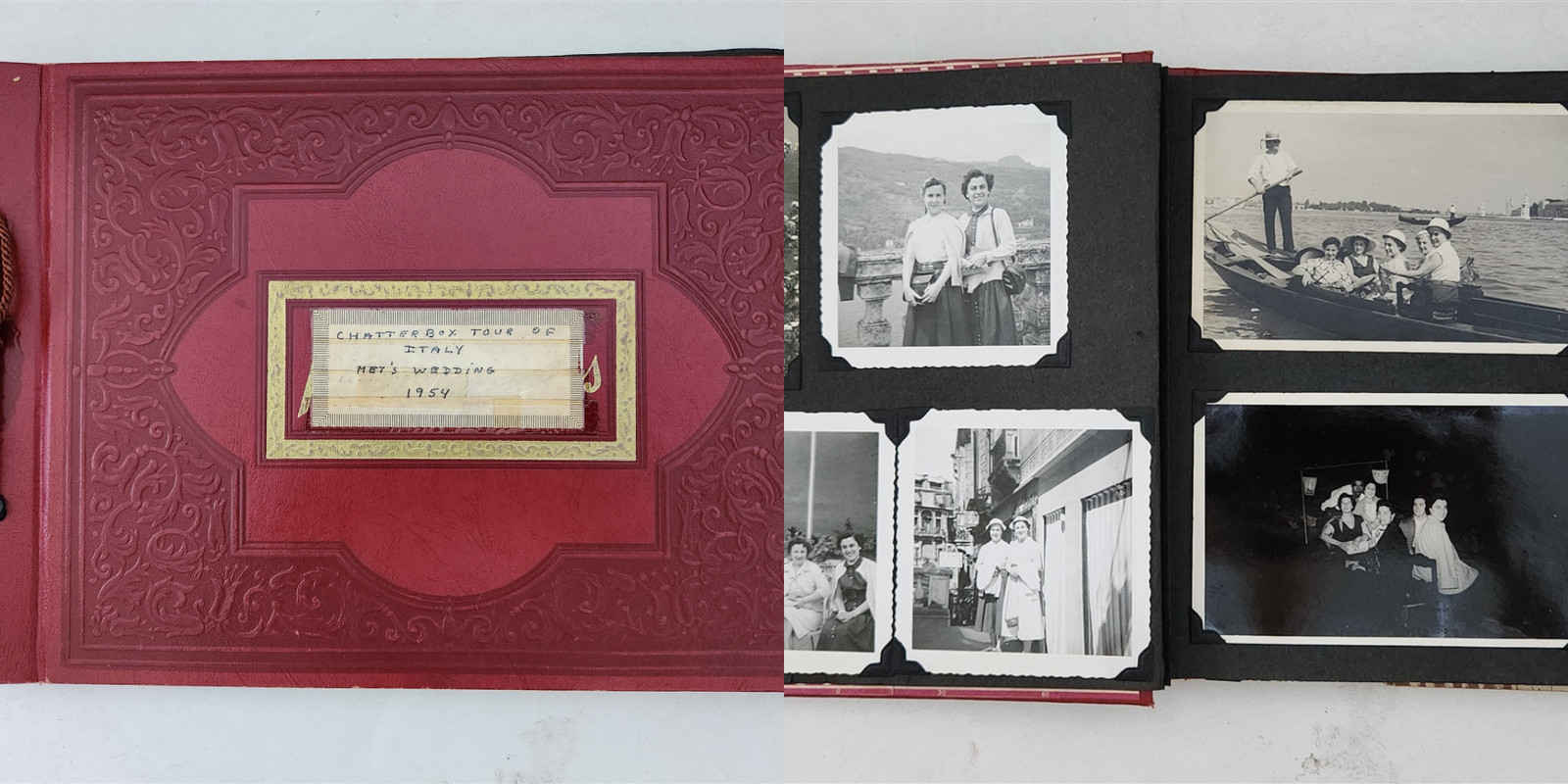 1954 antique TRAVEL PHOTO ALBUM italy CHATTERBOX CLUB BOSTON history wedding