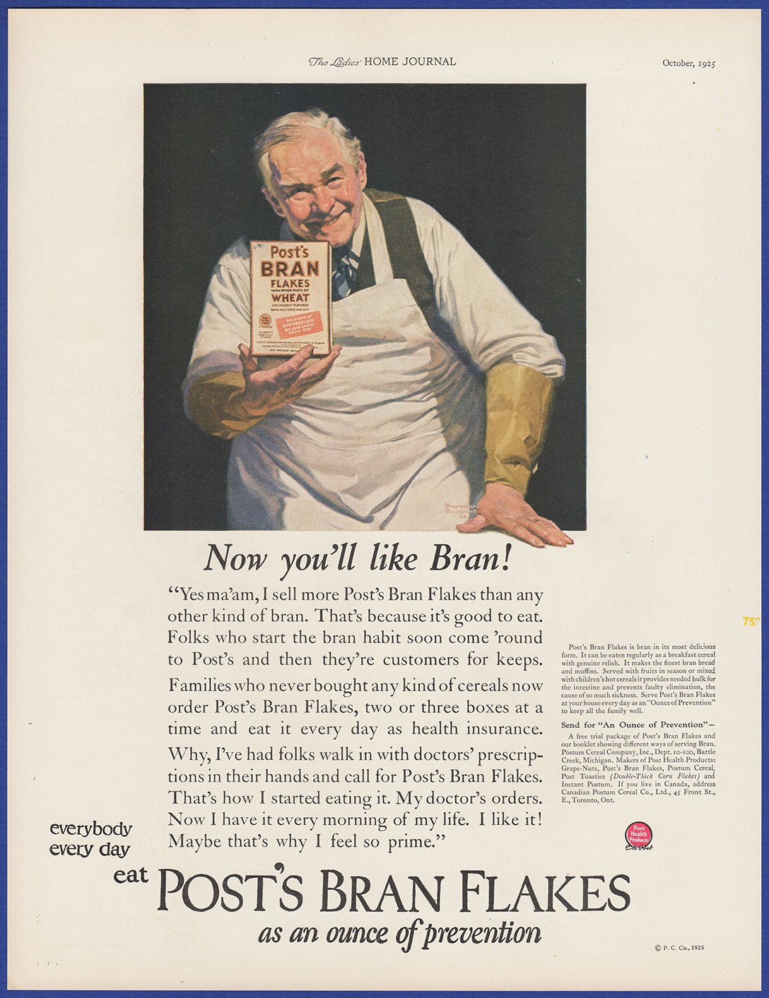 Vintage 1925 POST\'S Bran Flakes Cereal Kitchen Norman Rockwell Art 20\'s Print Ad