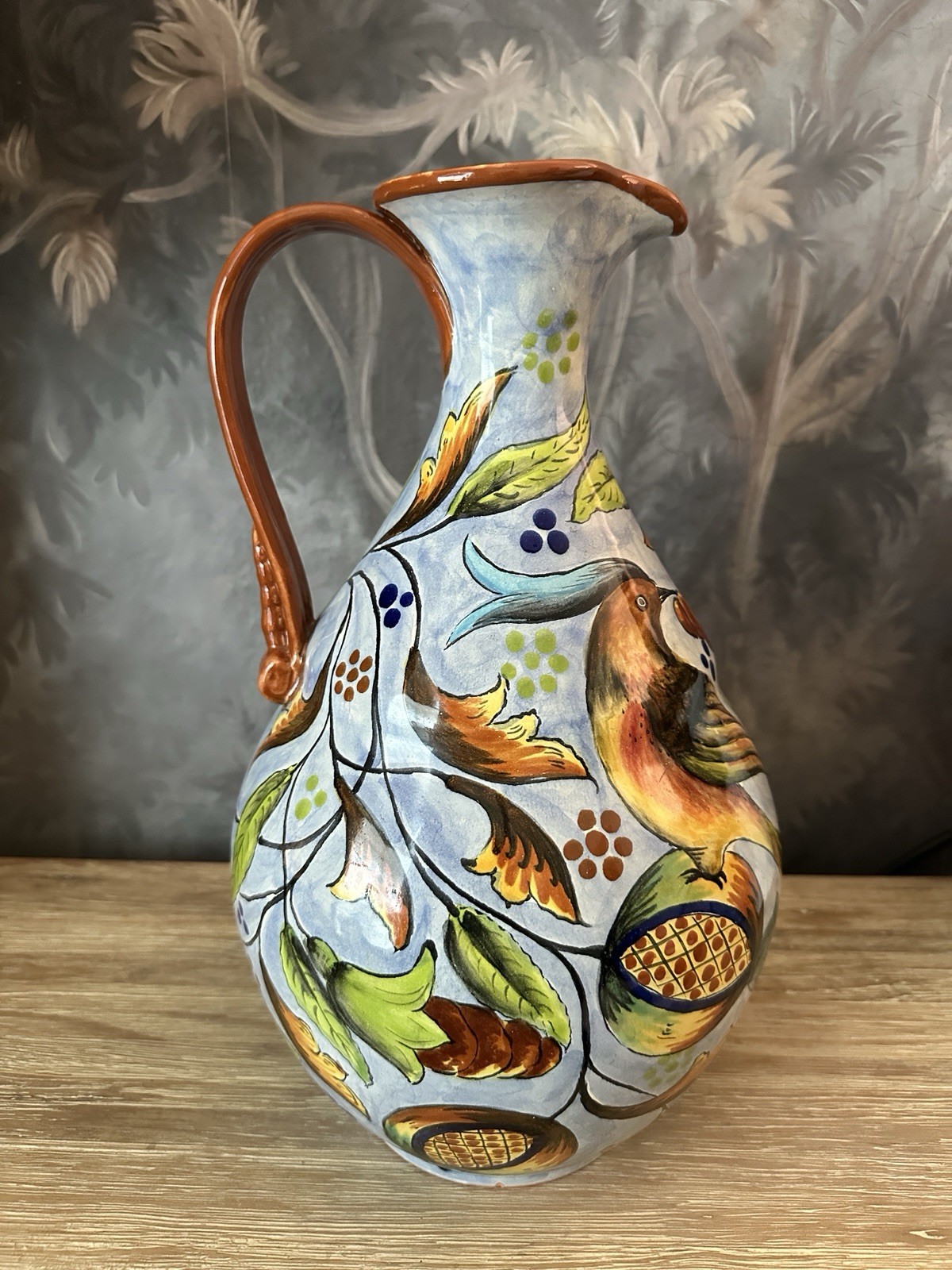 Large 15” Mayólica Santa Rosa Mexican Pottery Pitcher – Hand Painted Guanajuato