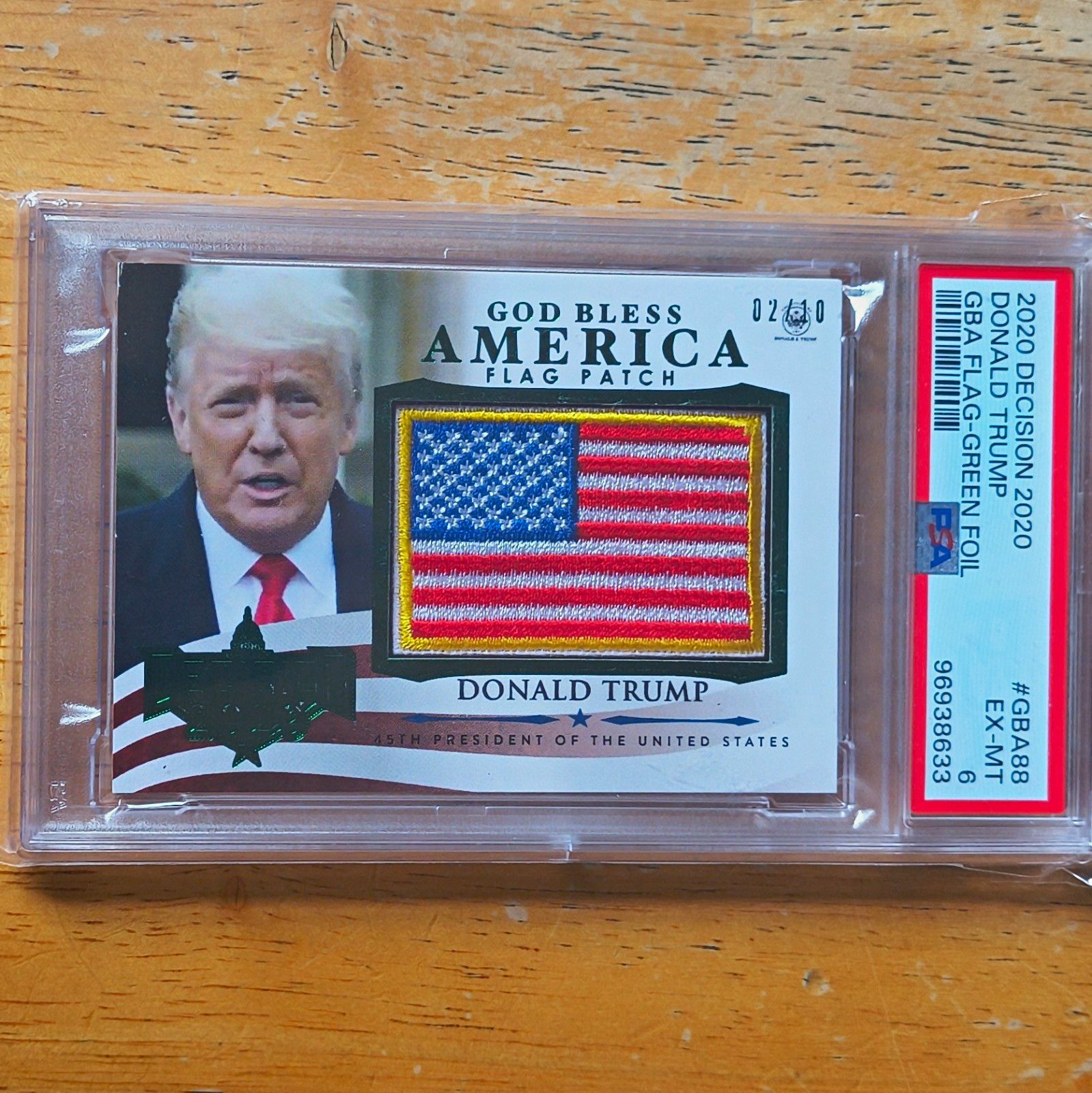 Decision 2020 Donald Trump God Bless America Flag Patch Green Foil /20 PSA 6