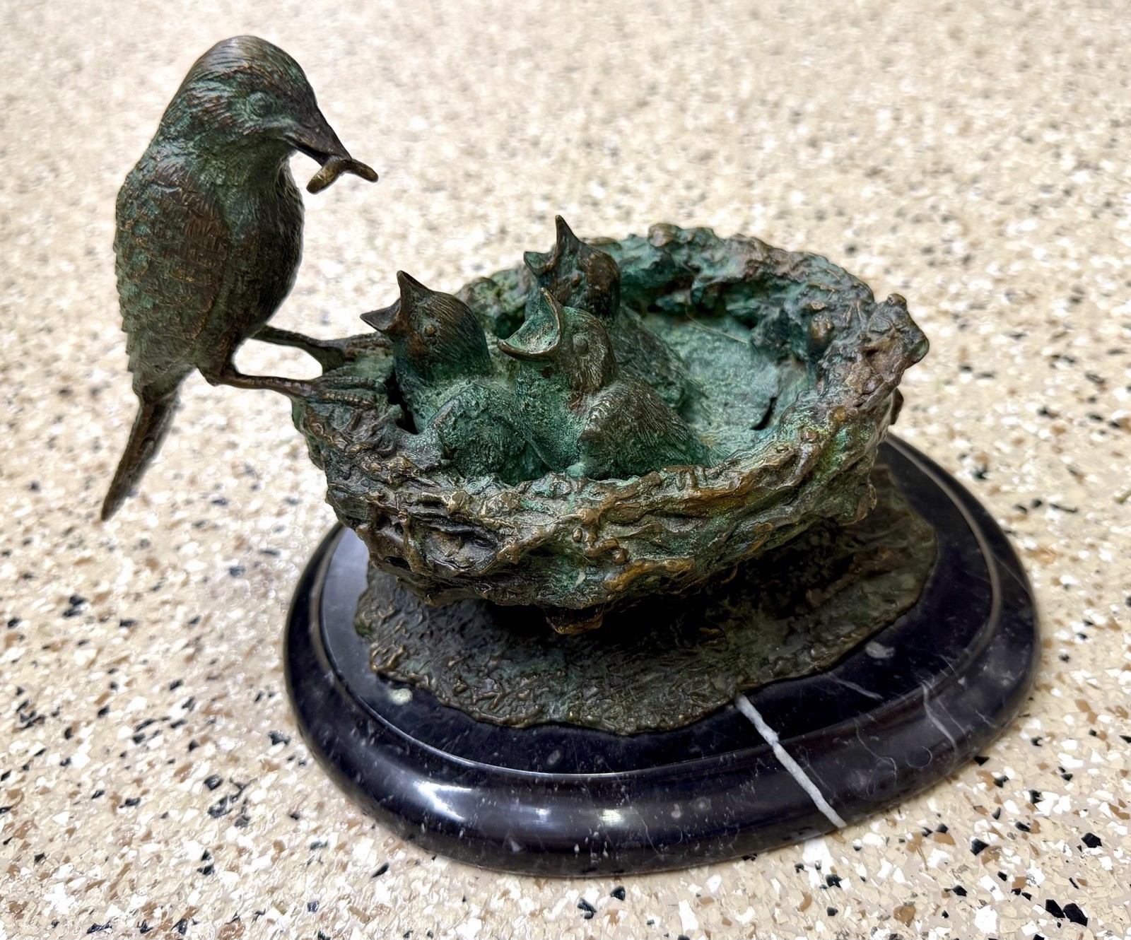 Antique Bronze P. Chenet Unsigned Sculpture Bird Feeding its Young
