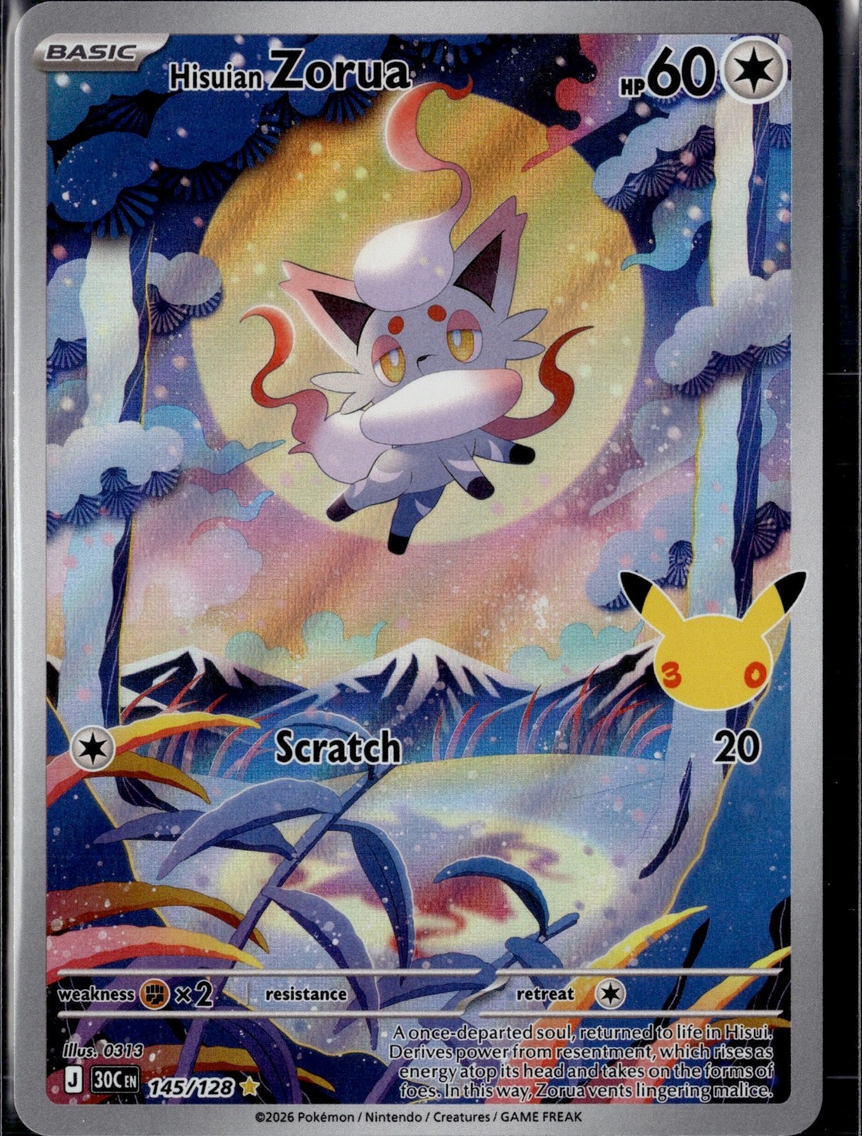 Hisuian Zorua Illustration Rare ME: 30th Celebration 145/128 NM