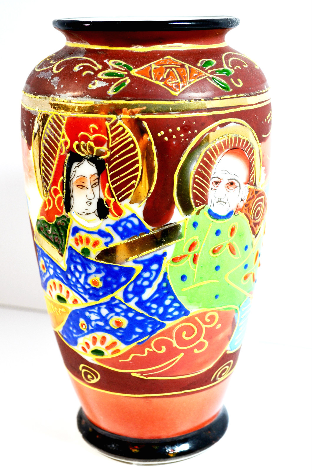 Vintage Japanese Satsuma Style Hand Painted Porcelain Vase