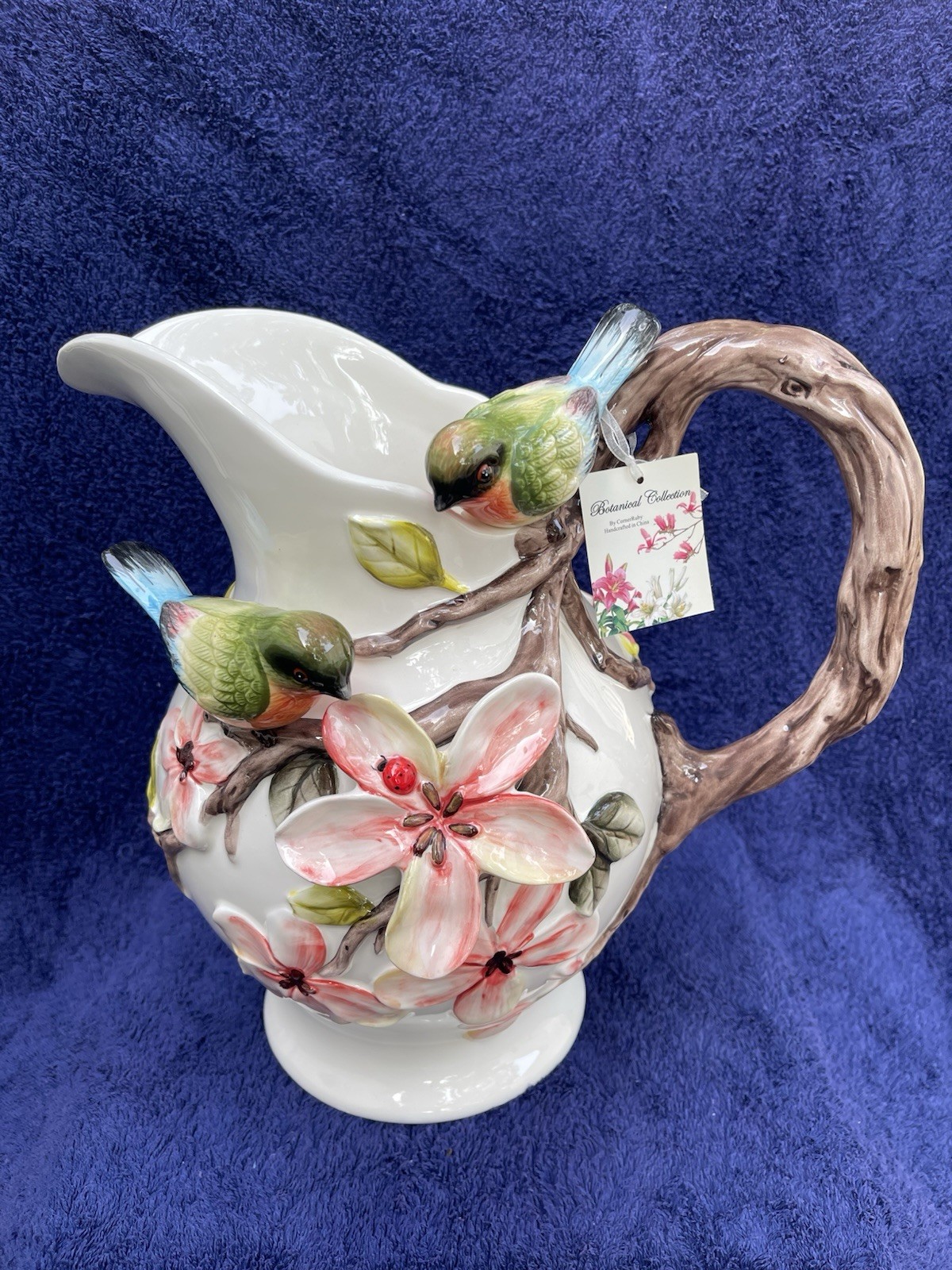 BOTANICAL COLLECTION BY CORNER RUBY STUNNING 3DPITCHER WITH FLOWERS & BIRDS