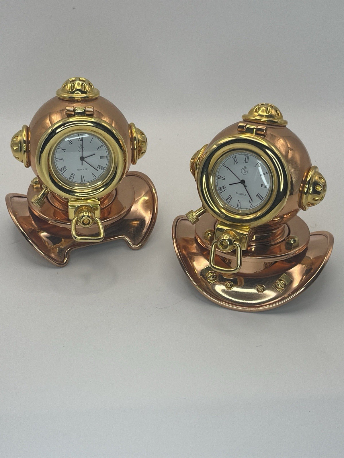 2 Nautical Clock Diving Helmets Vtg Style Rustic Decor Maritime 3.5” Not Running