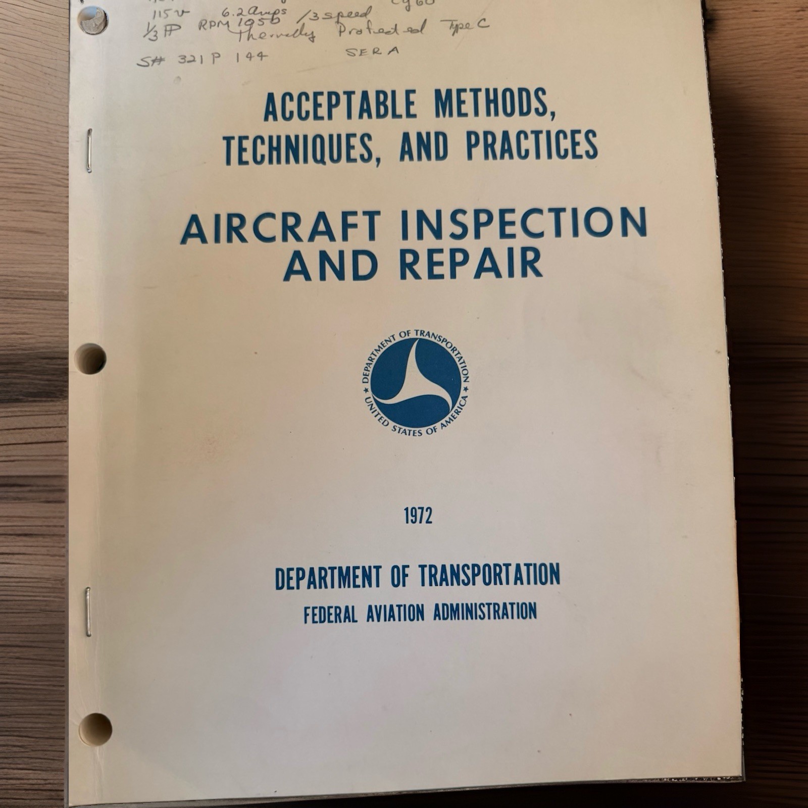 Acceptable Methods Techniques Practices Aircraft Inspection Repair DOT FAA 1972