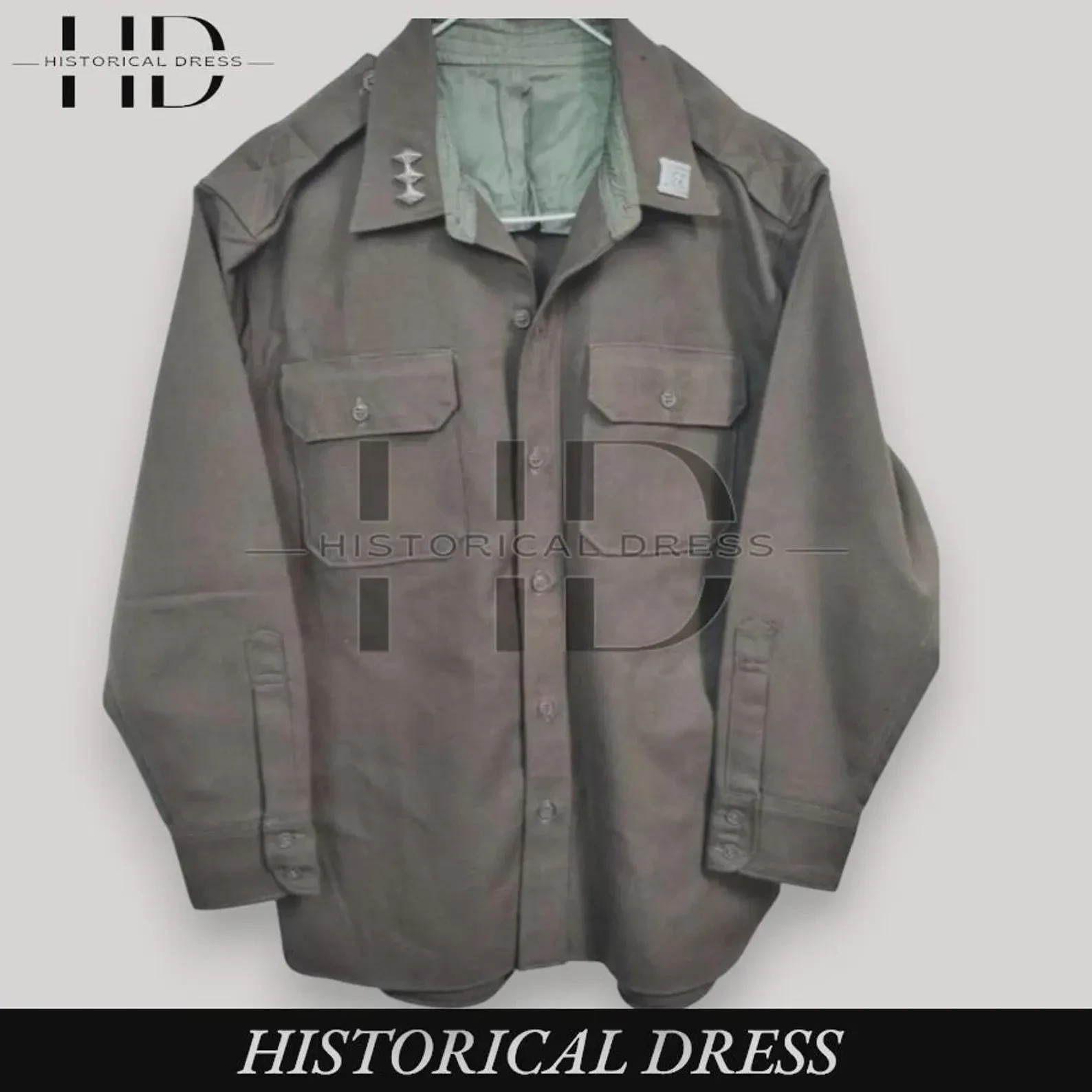 WWII 1941 US Officer Shirt | Olive Green Wool Military Jacket WW2 Army Shirt