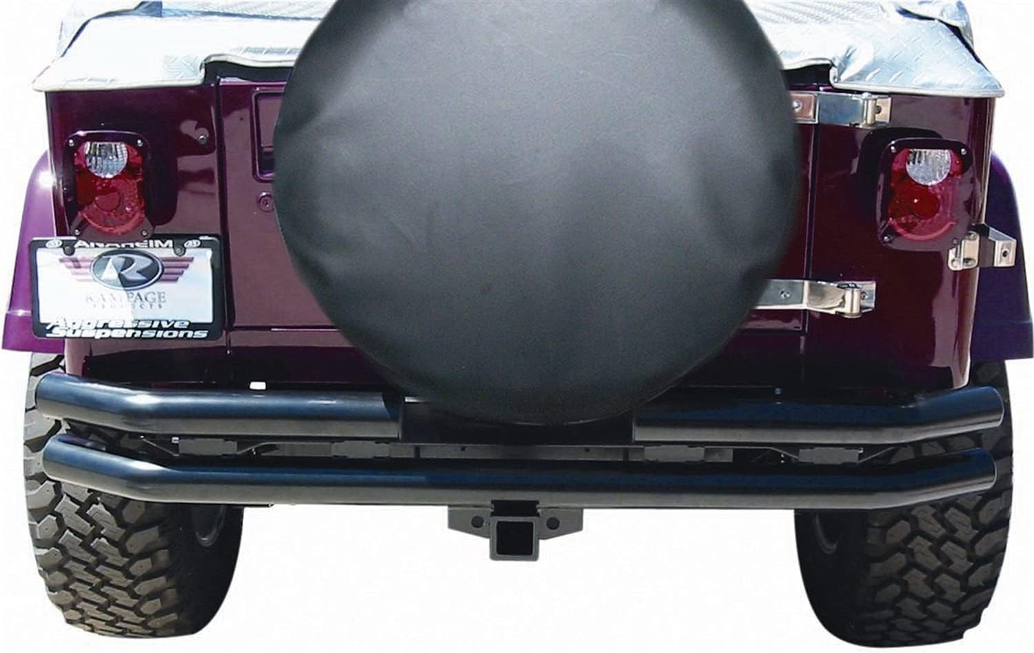 Rampage Double Tube Rear Bumper with Hitch Receiver | Steel, Black | 7648 | Fits