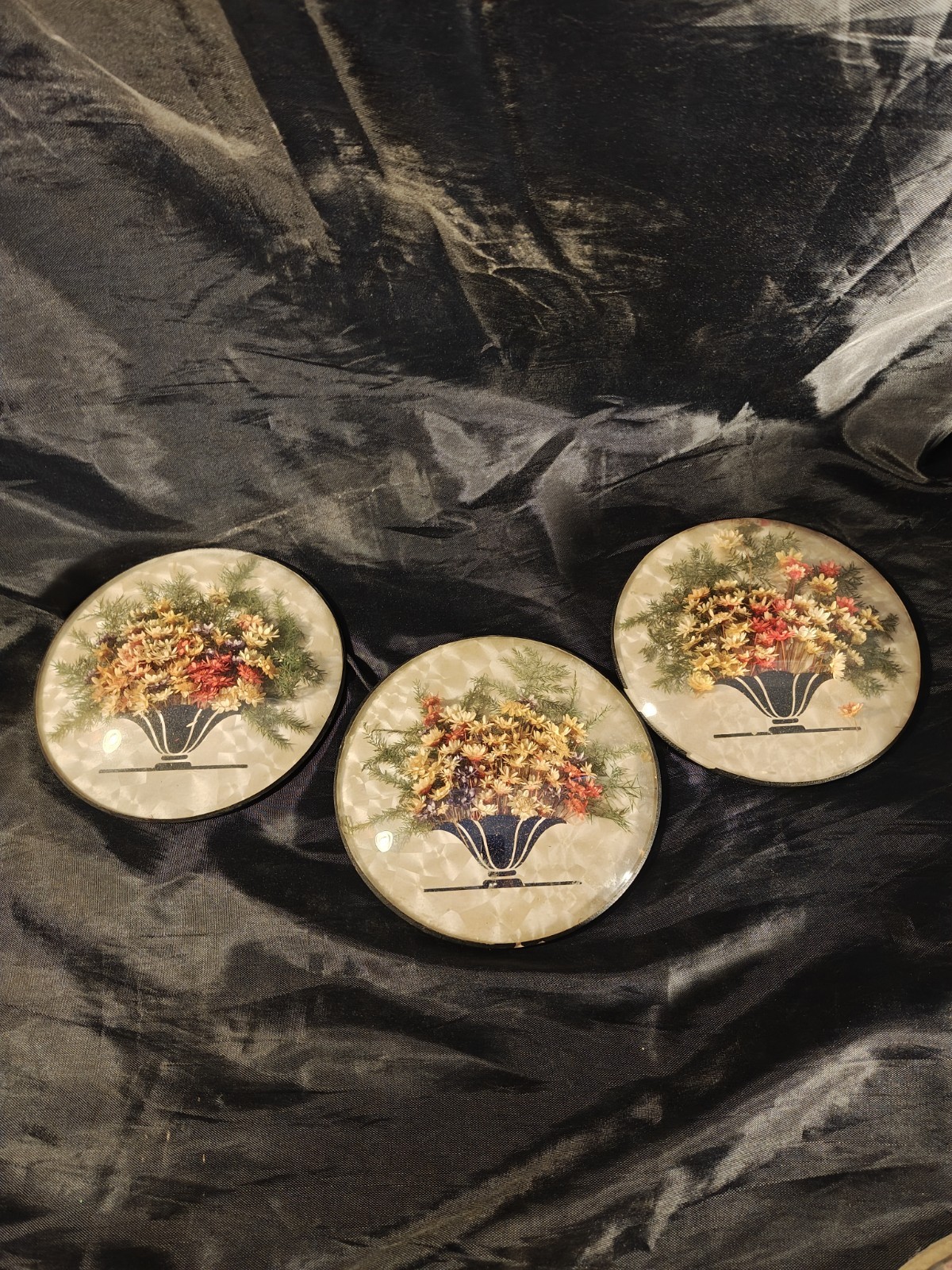 Peter Watson’s Studio Vintage set of 3 Dried Flowers Under Bubble Glass #2DS
