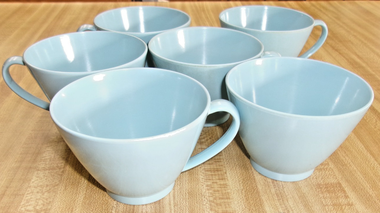 6 VTG MCM Lenotex Melamine Robin Egg Blue Coffee / Teacups EUC