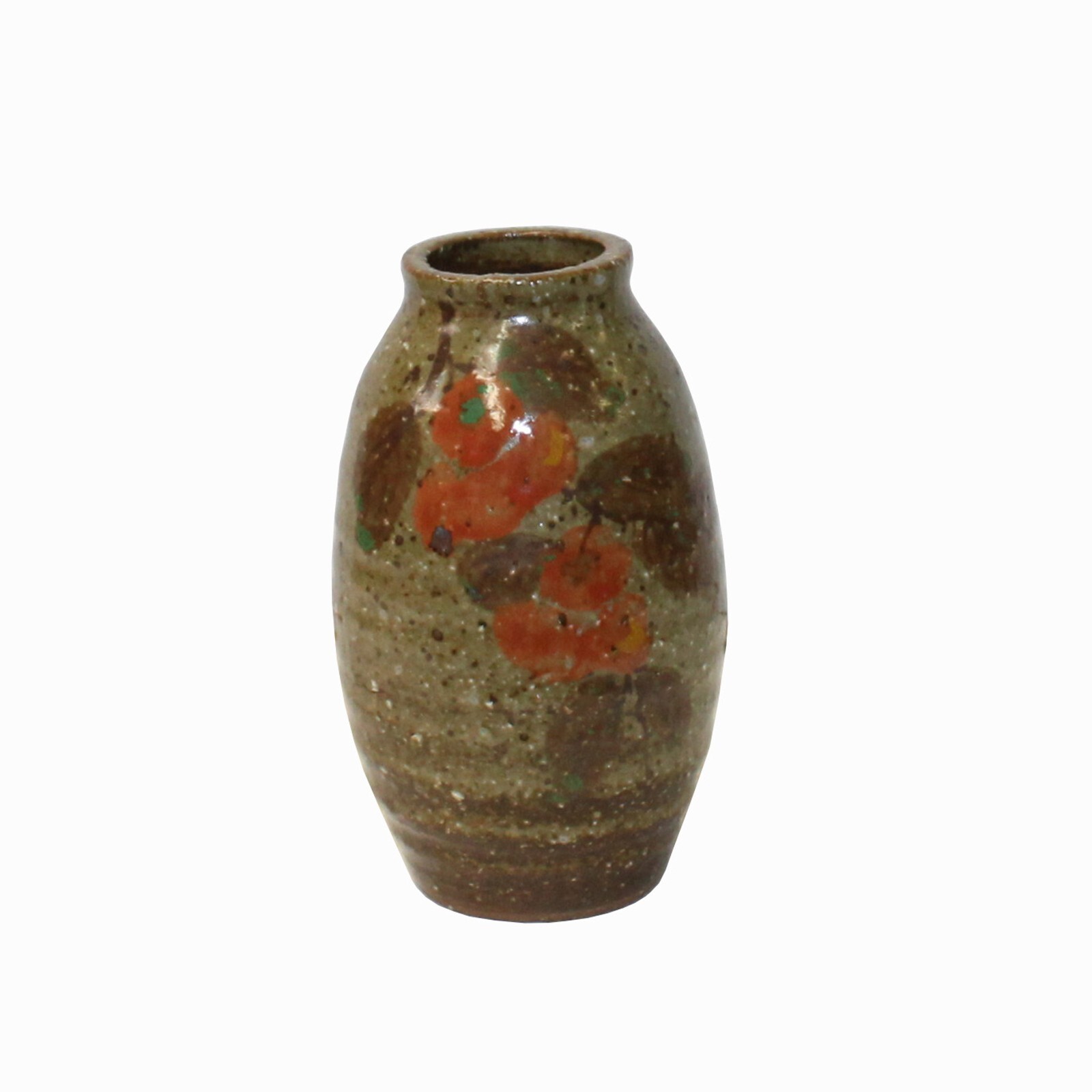 Handmade Ceramic Brown Tan Gray Flower Graphic Jar Vase ws2466