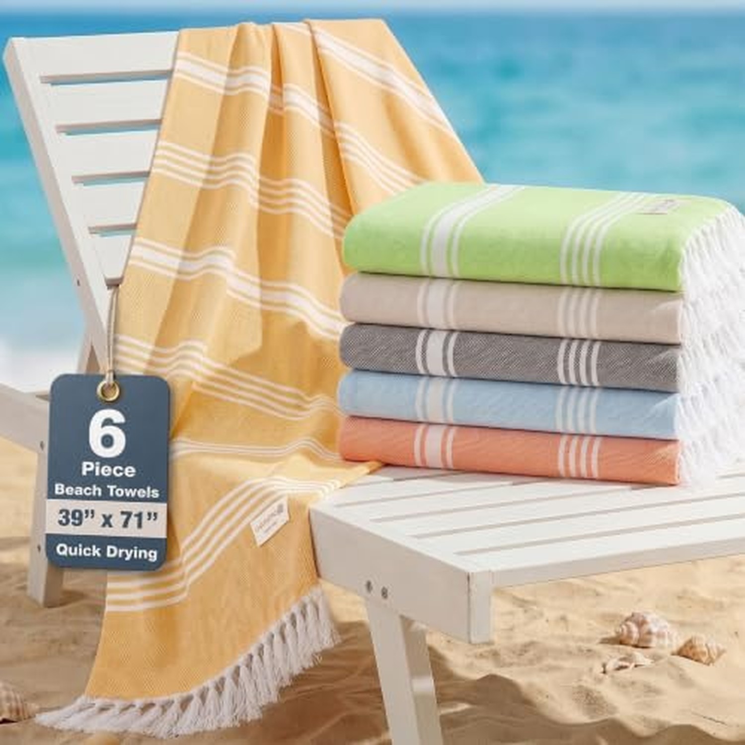 Casa Platino Pool Towels Set of 6, Turkish-Style 39