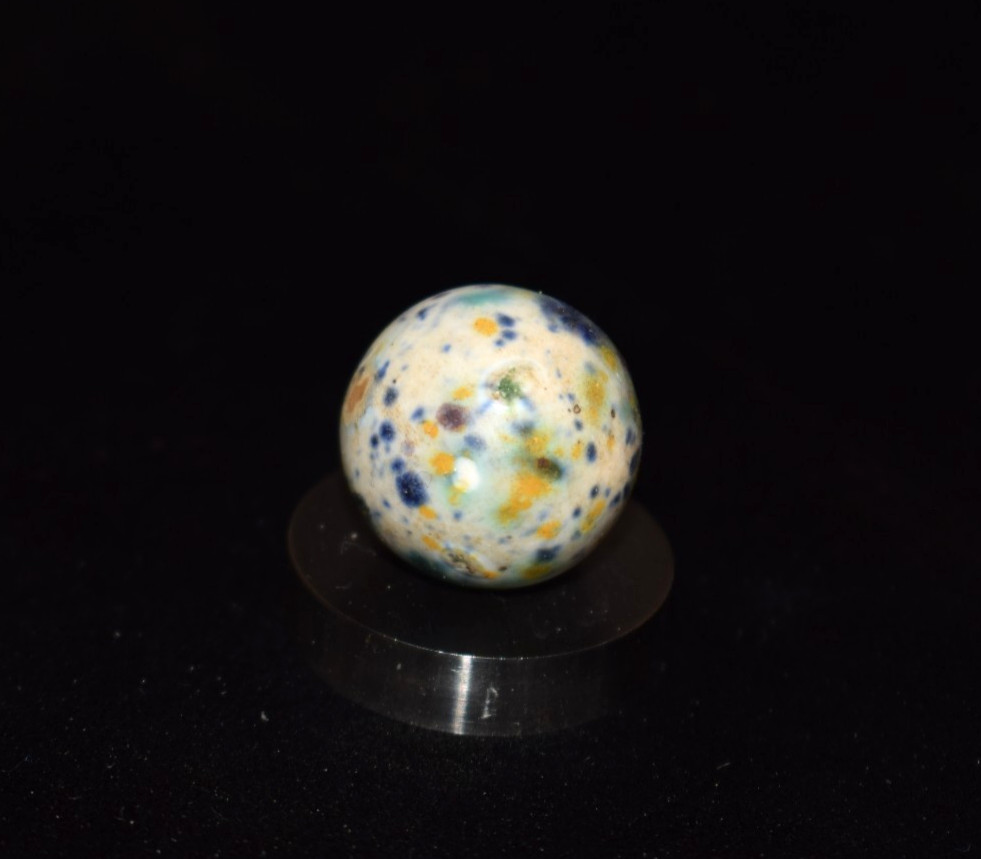 🐦▶Beautiful antique fancy Bennington HTF speckled birds egg pottery marble .781
