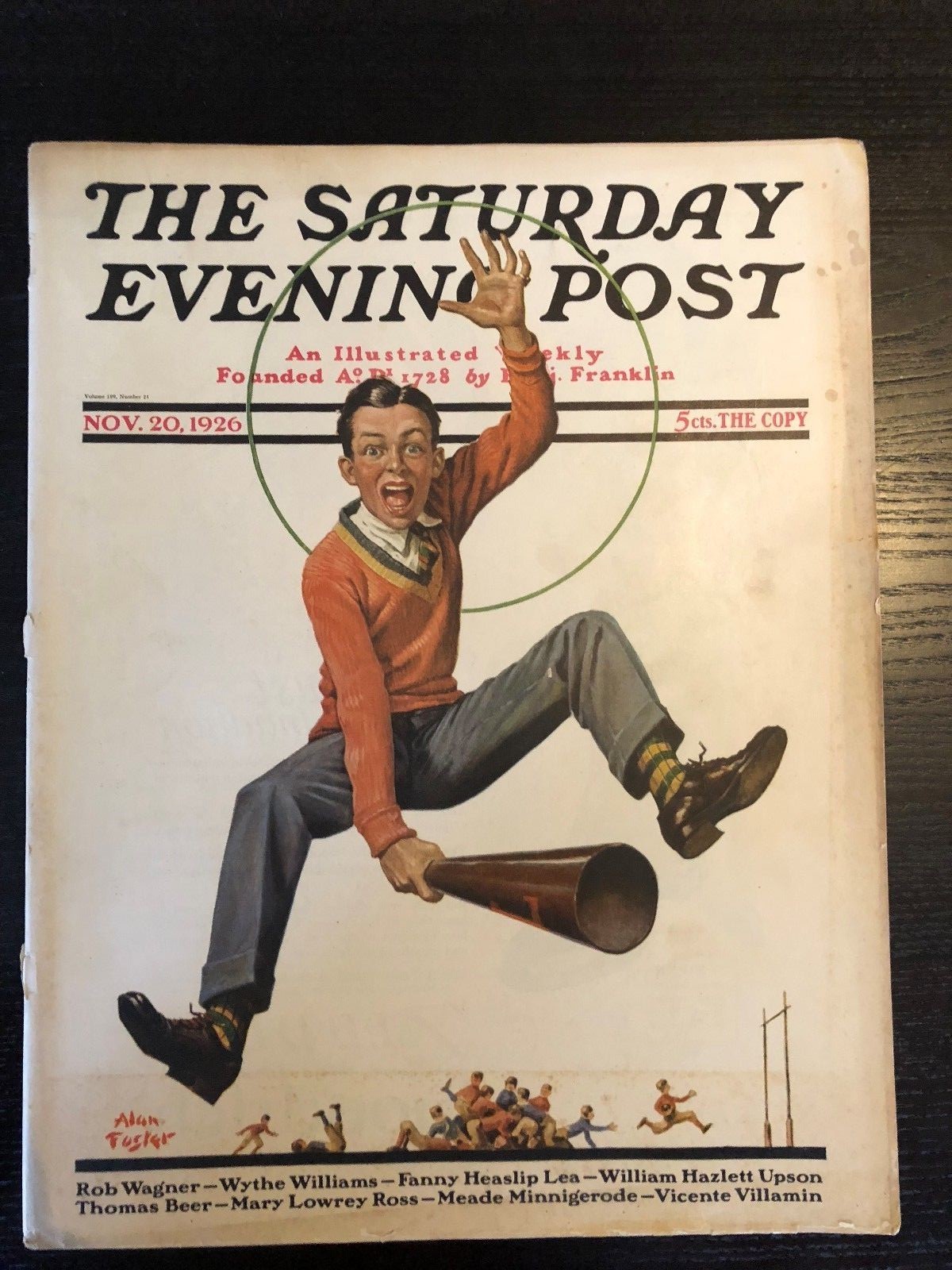 Saturday Evening Post  Nov 20, 1926   Male Cheerleader Cover Art by: Alan Foster
