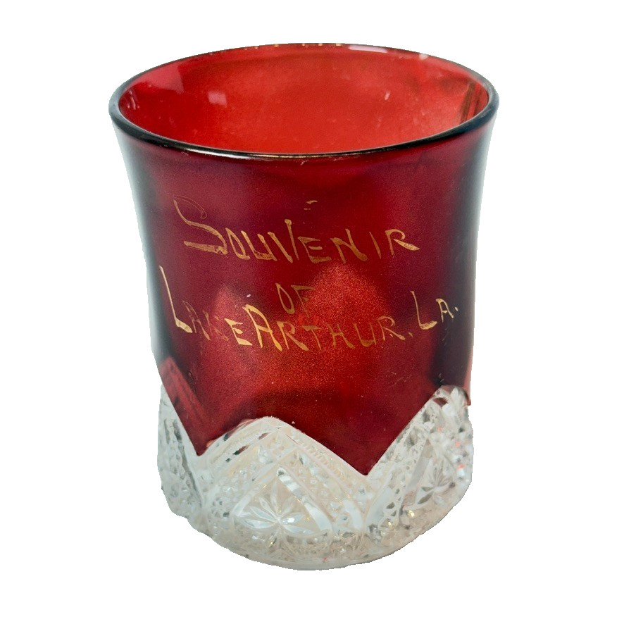 LAKE ARTHUR LA Louisiana  Ruby Red Flash Souvenir Glass Antique CUP