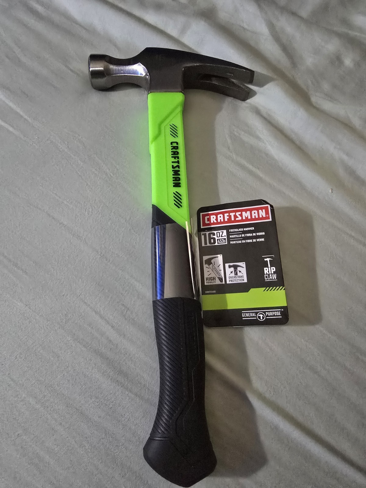 Craftsman 16oz Fiberglass Claw Hammer Hi Vis Green Craftsman 16oz Fiberglass Claw Hammer Hi Vis Green