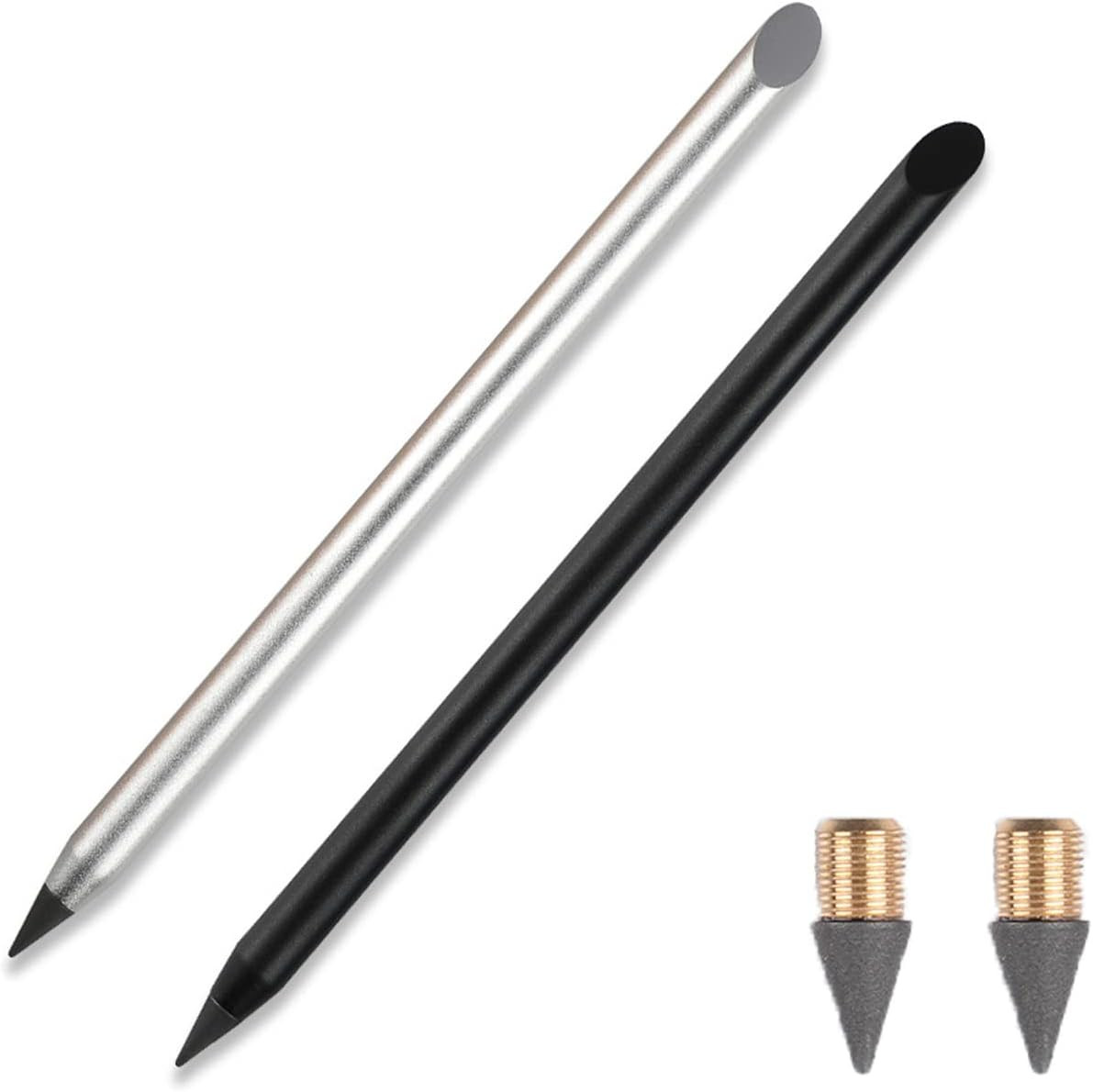 2Pcs Metal Inkless Pencil with BONUS 2 Replaceable Nibs, Metal Inkless Pen 2Pcs Metal Inkless Pencil with BONUS 2 Replaceable Nibs, Metal Inkless Pen