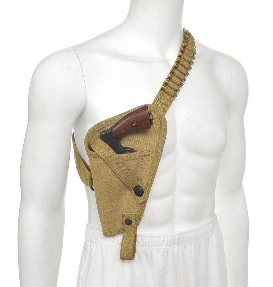 US M3 Victory Revolver Pilots Canvas Shoulder Holster Shell loops Khak Left hand