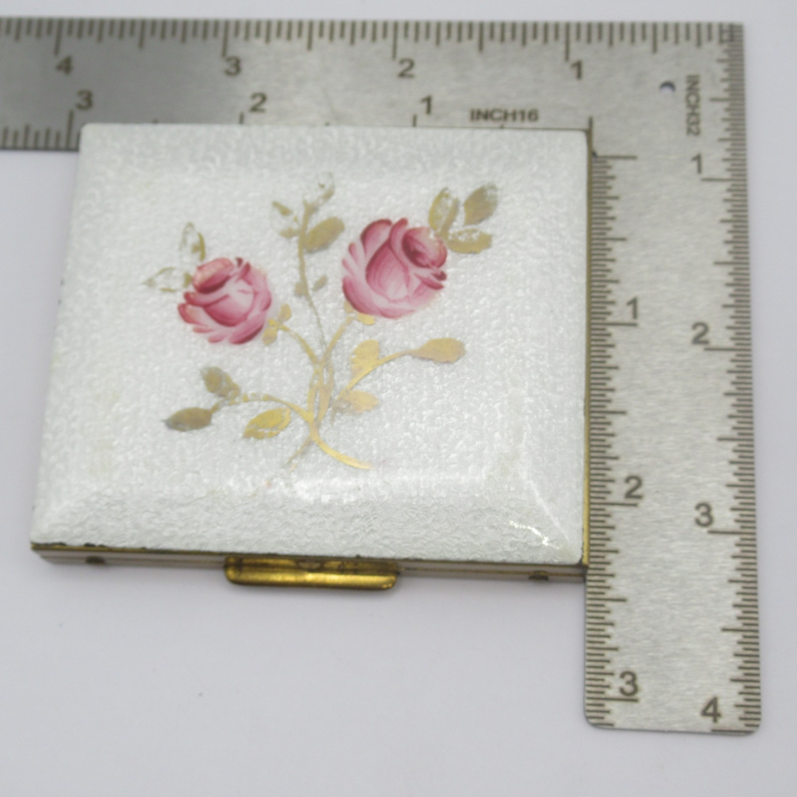 Guilloche Roses Painted Enamel Compact Vintage