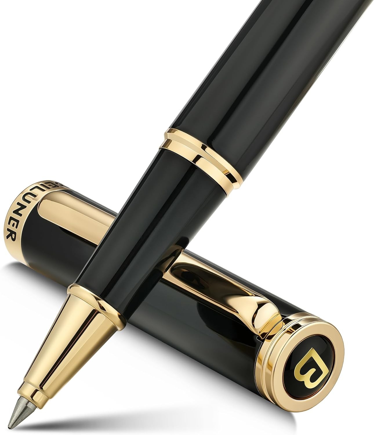 Elegant 24K Gold Trim Rollerball Pen in Leather Box - Professional Writing Set