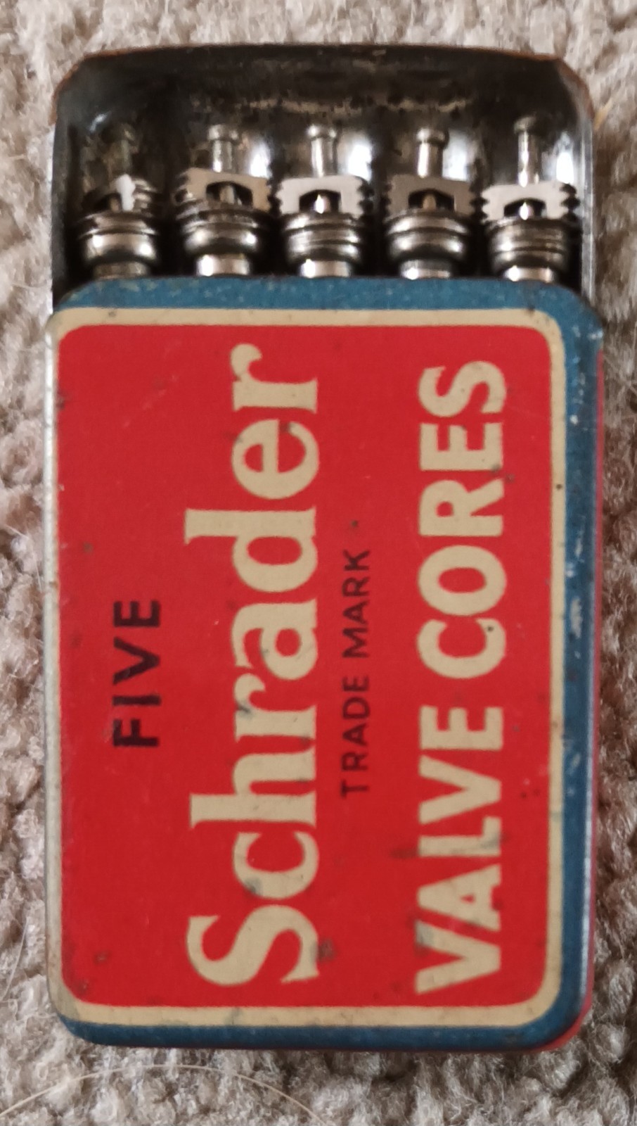 Vintage Schrader Valve Cores x5 Original Tin 1950s Garage Motoring Memorabilia