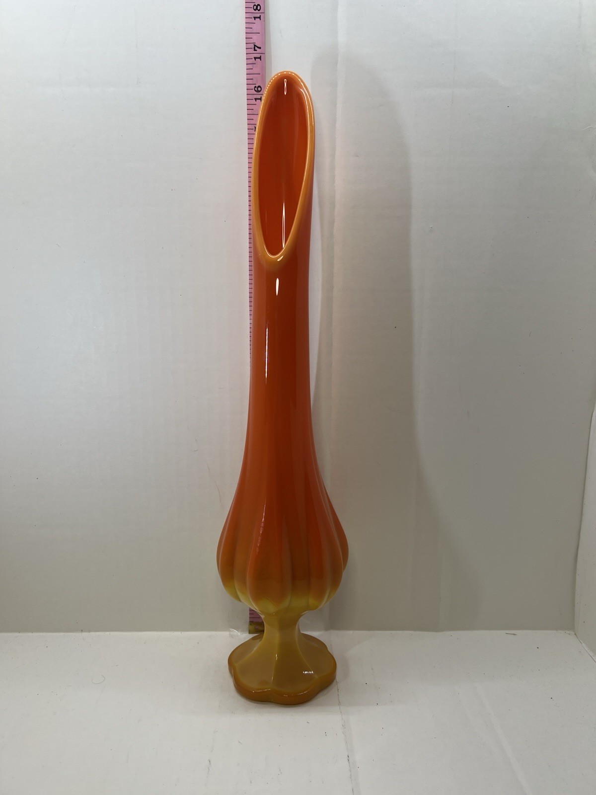Vintage LE Smith BittersweetGlass Swung Vase Footed Fluted 16.25” MCM