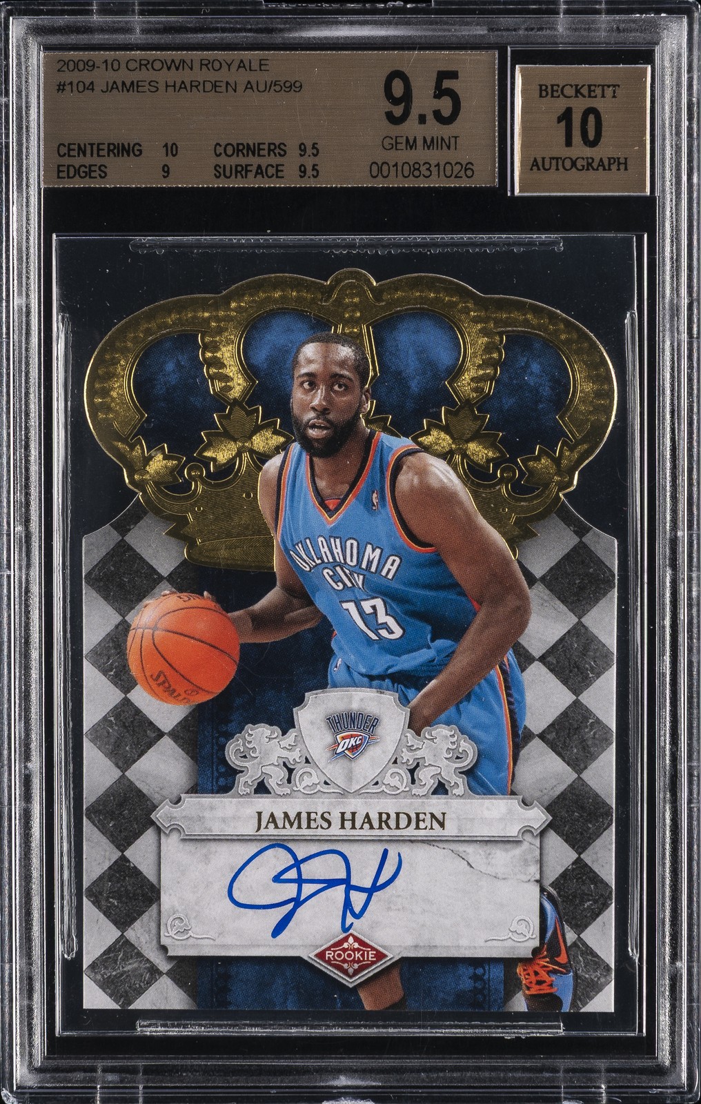 2009 CROWN ROYALE #104 JAMES HARDEN ROOKIE RC BGS 9.5