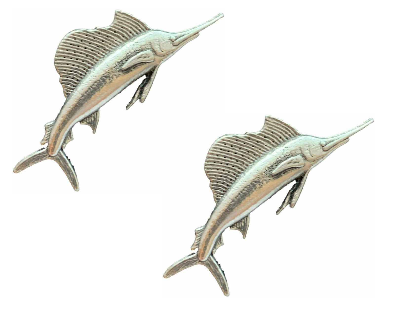 2 x Sailfish Fish Handcrafted From English Pewter Pin Badges TSB-F13