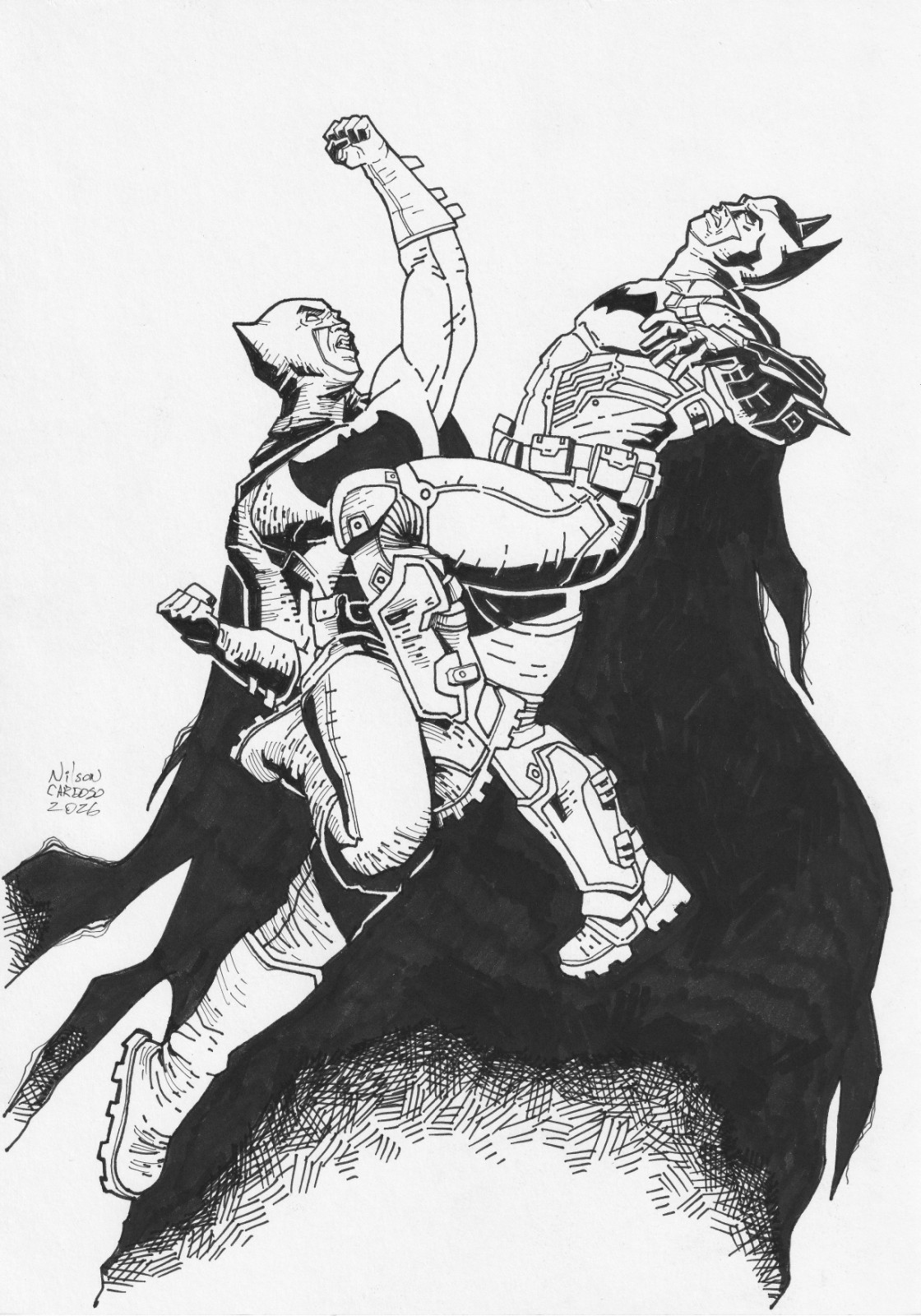 Original Batman Pinup Art - Hand Drawn Comic Style - A4 - by Nilson Cardoso