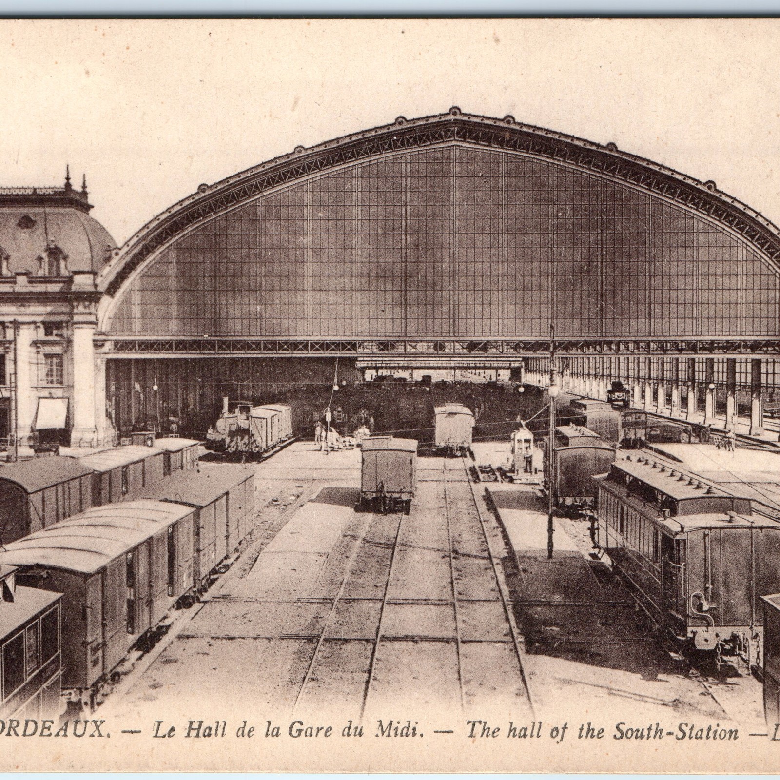 c1910s Bordeaux France Gare du Midi Postcard Railway Train Station Hall LL