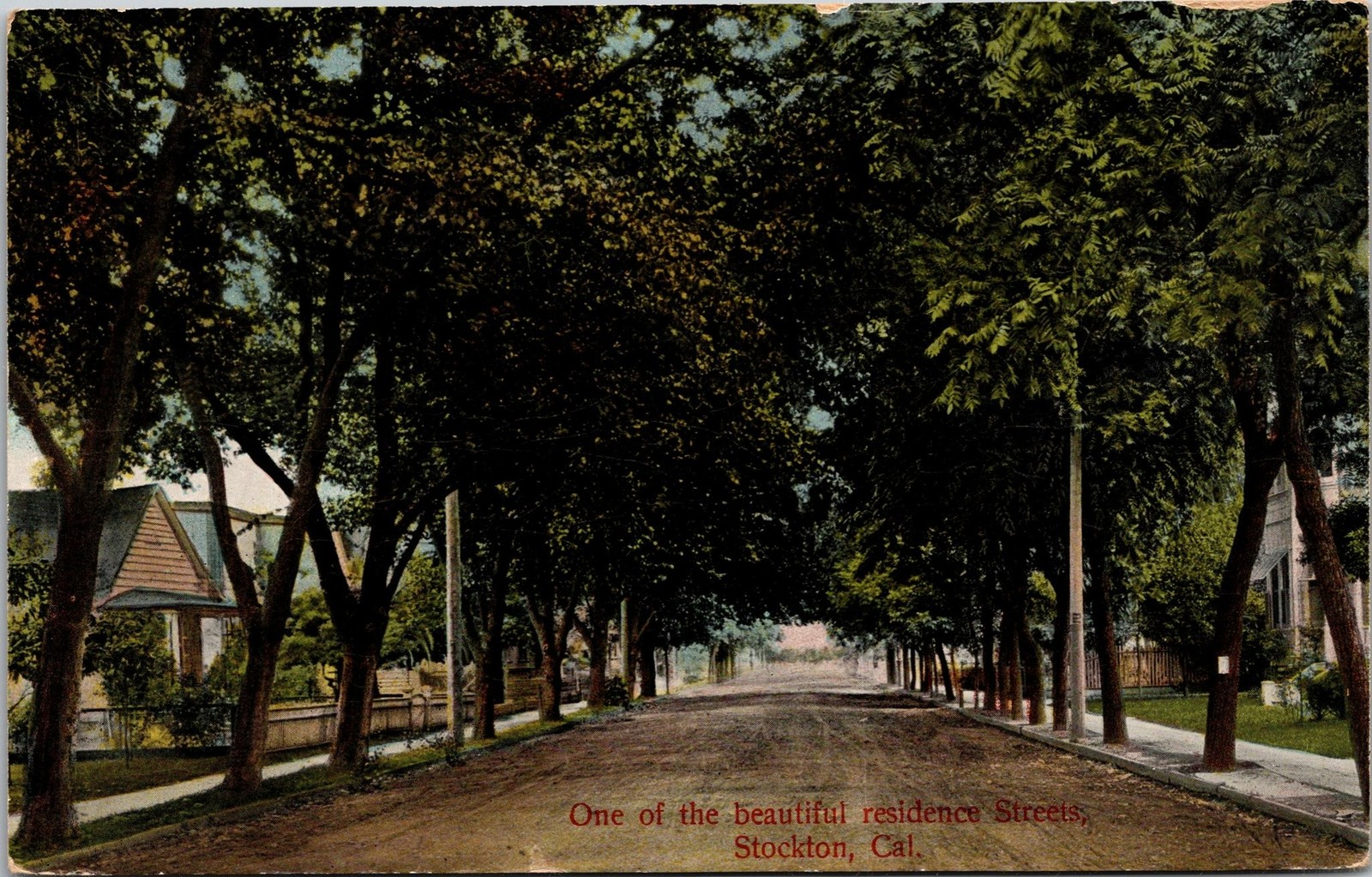 Stockton CA One of the beautiful Residence Streets Postcard used 1908