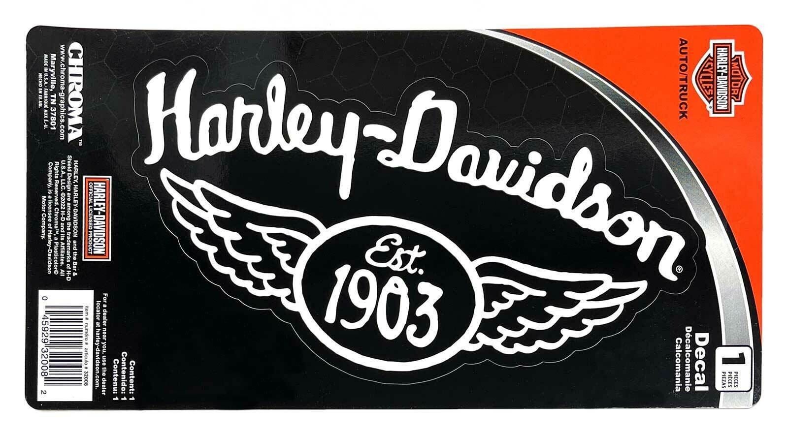 Harley-Davidson Winged 1903 H-D Large Decal - Black & White - 6 x 12 in.