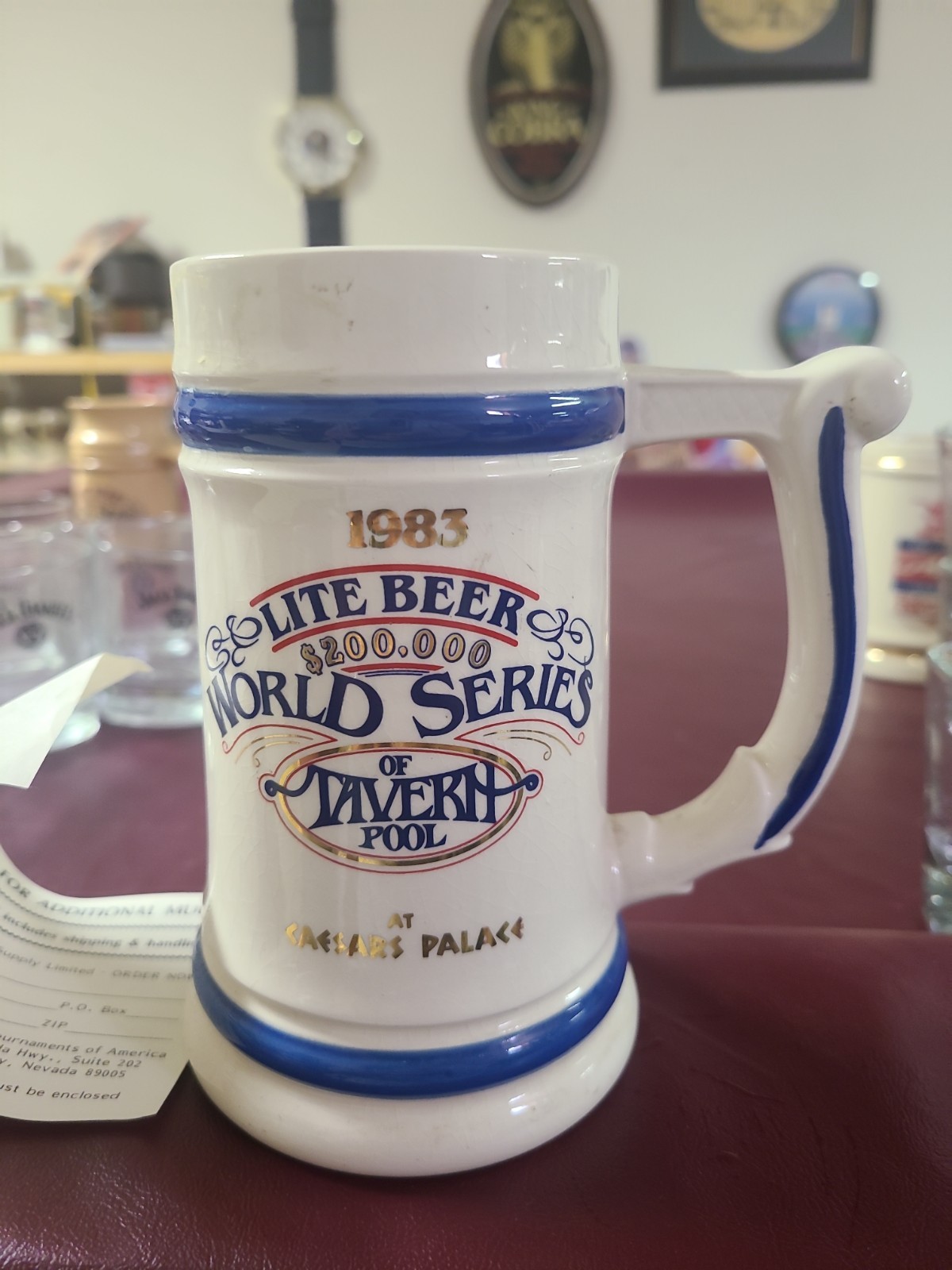 1983 MILLER LITE BEER STEIN MUG WORLD SERIES OF TAVERN POOL AT CAESARS PALACE