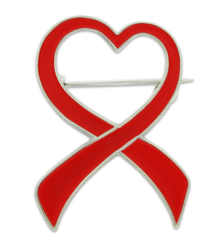 RED HEART RIBBON BROOCH PIN