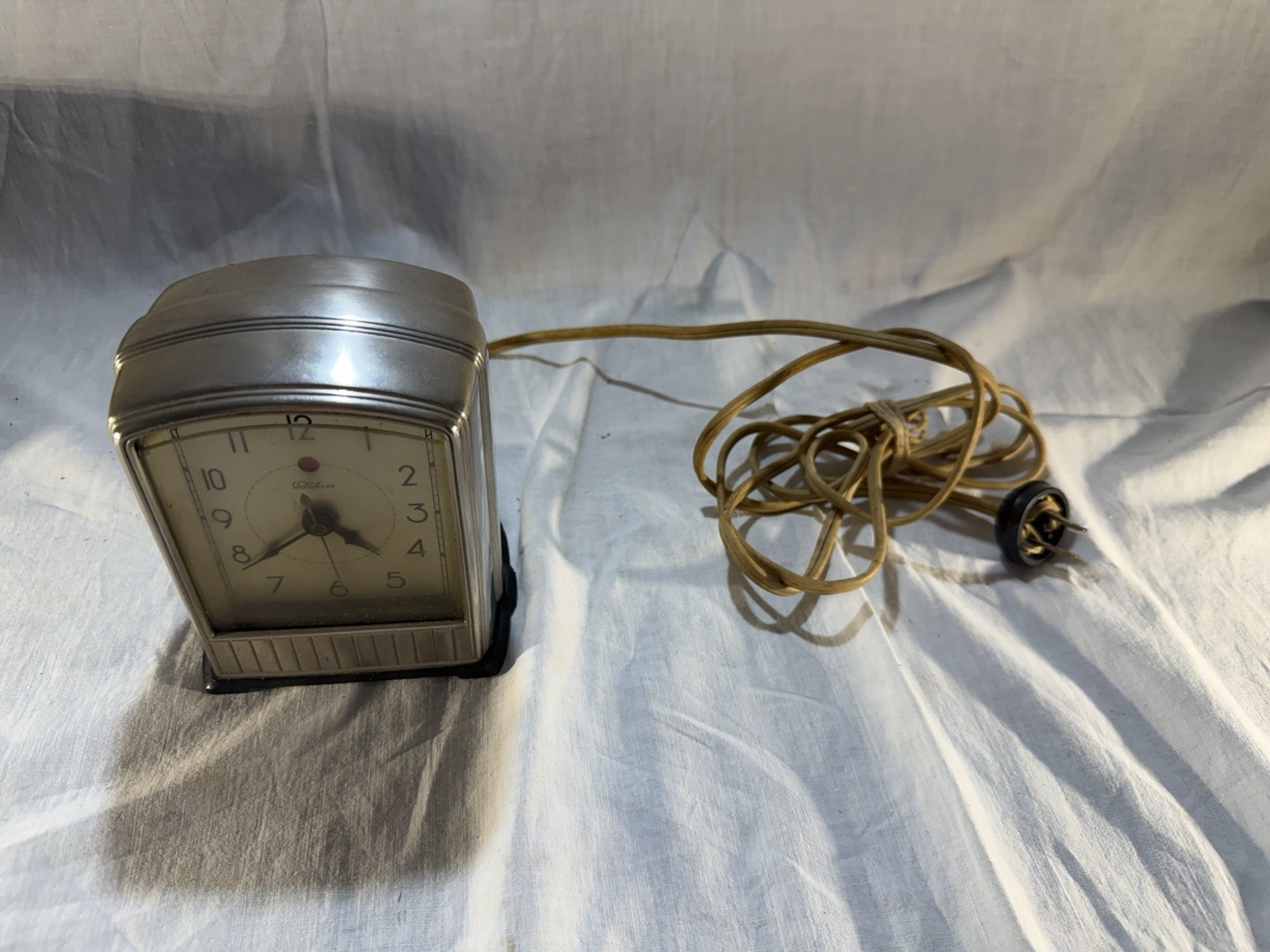 Vintage 1930s Telechron Model 711 Telalarm Clock Art Deco Dura-Silver Working