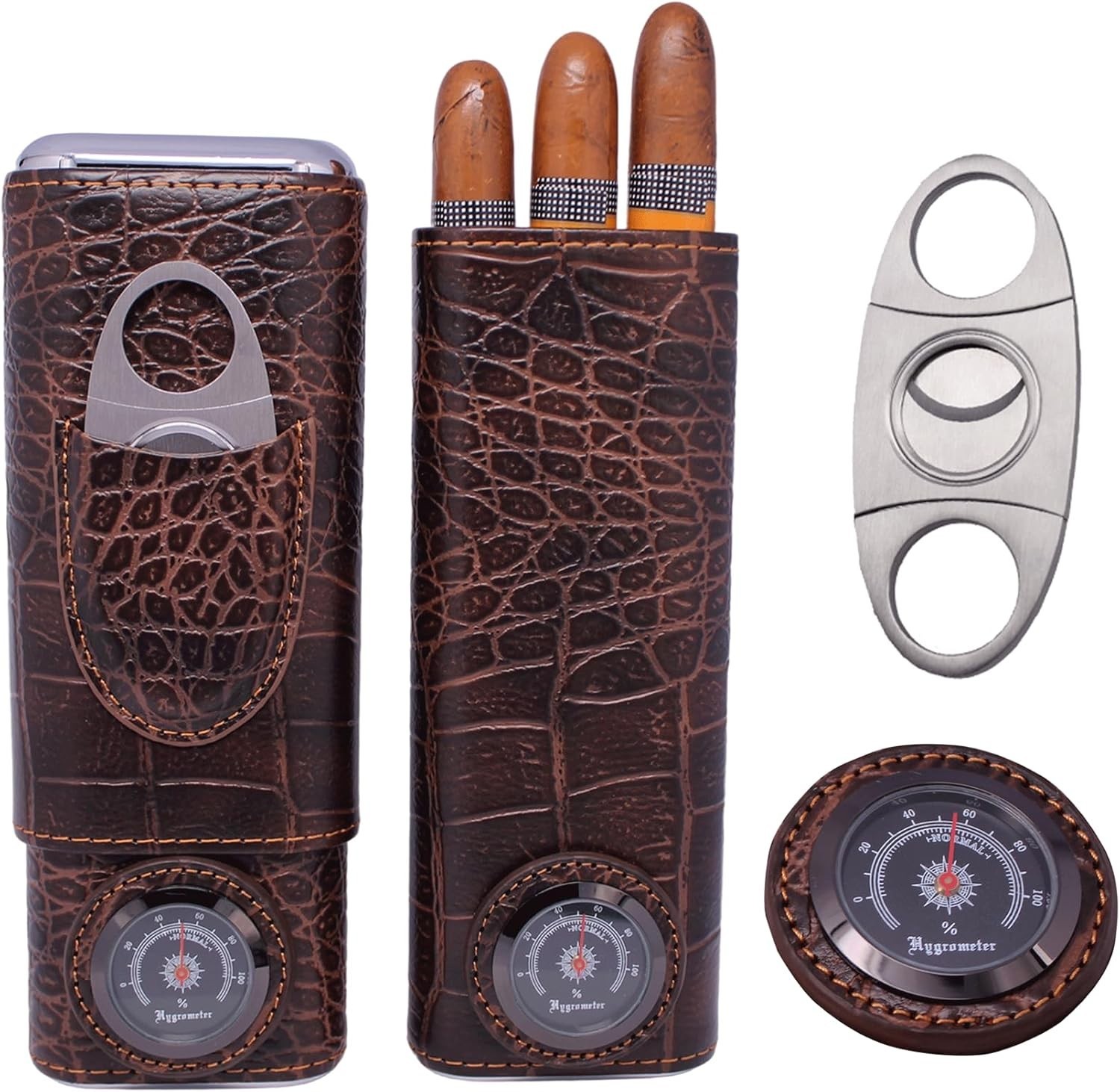 AMANCY Elegant Small Cigar Case With Ornament Hygrometer, Travel Cedar Wood Line
