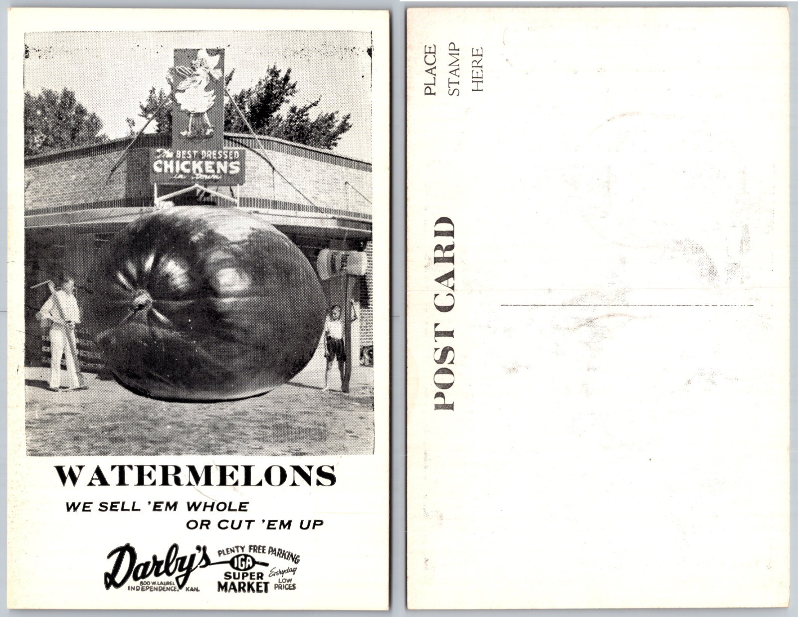 Exaggerated Supermarket Display Giant Watermelon Postcard Exaggerated Supermarket Display Giant Watermelon Postcard