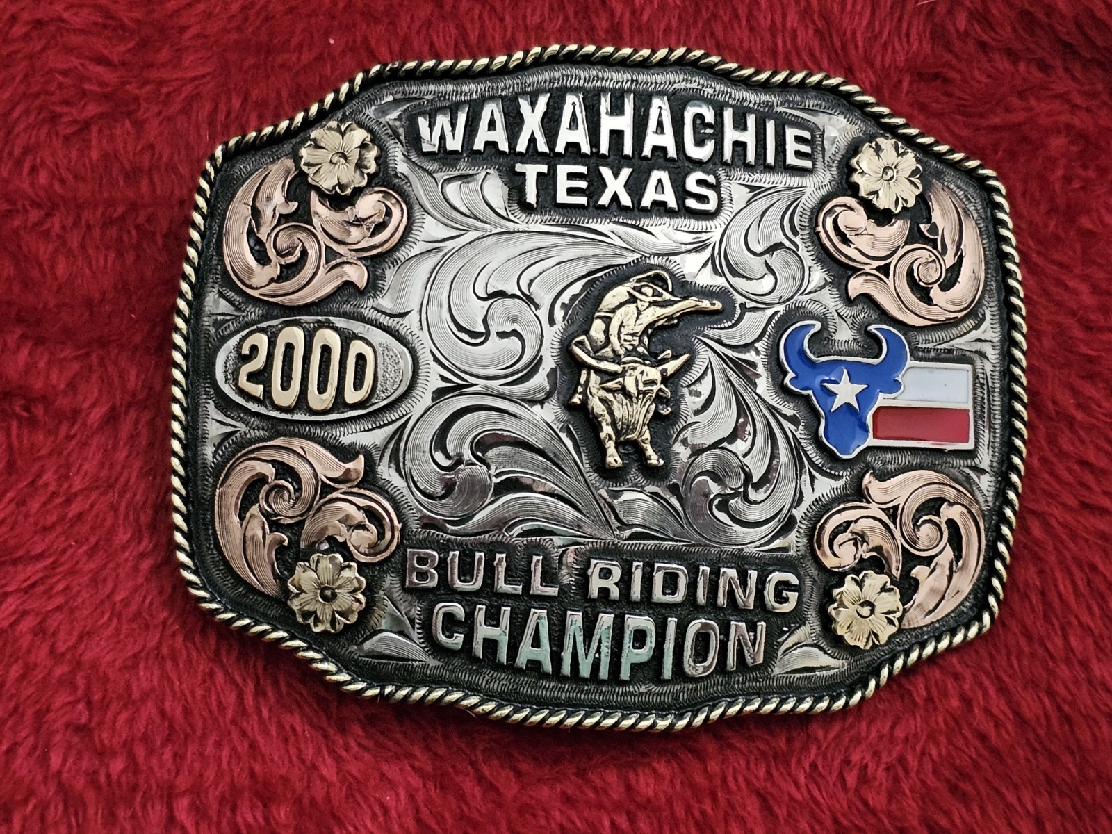 RODEO☆X~TREME☆2000☆Bull Riding CHAMPION TROPHY BUCKLE☆Waxahachie Texas☆Rare☆W31