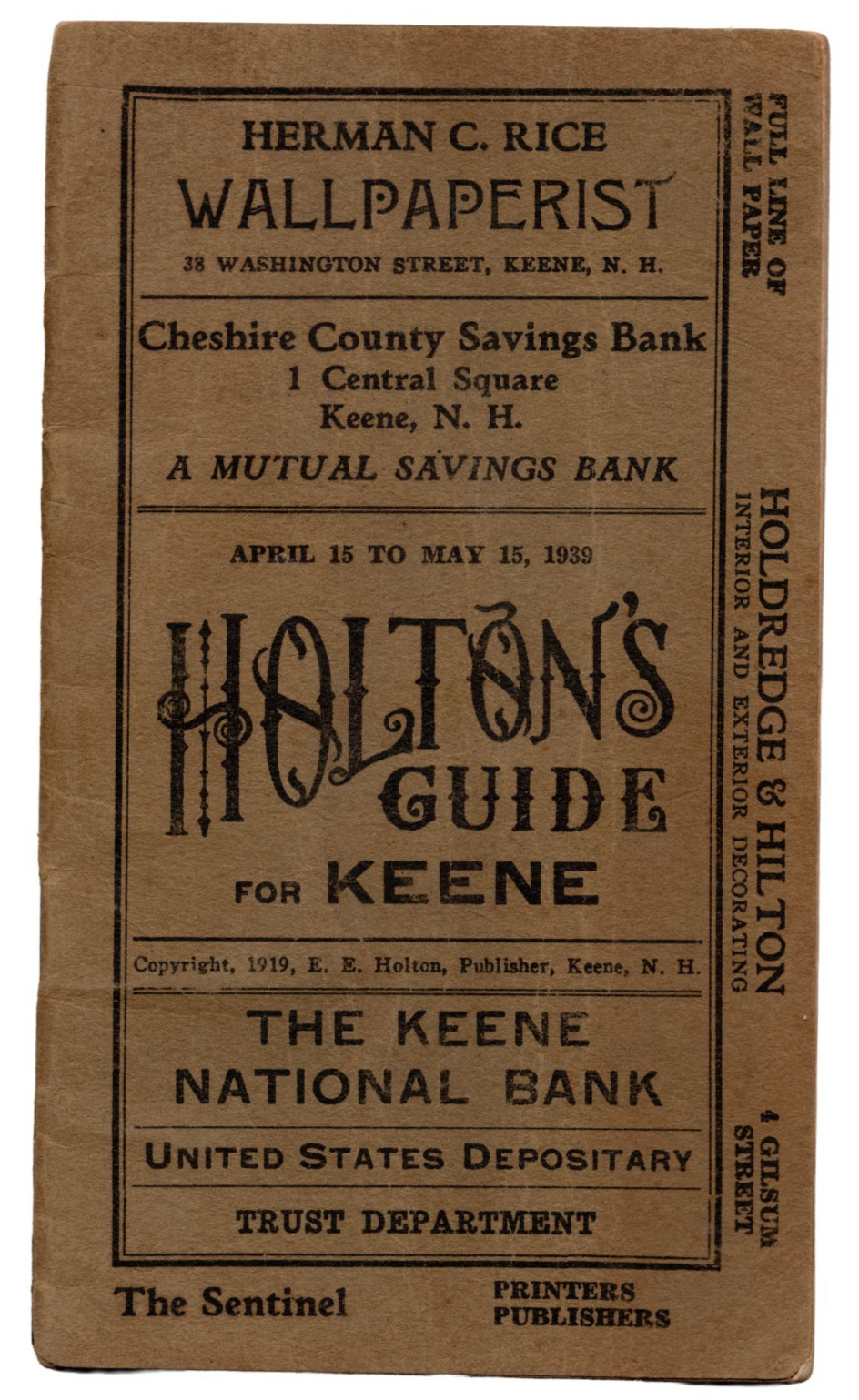 Vintage 1919 Holtons Guide For Keene NH Booklet New Hampshire Ephemera Antique