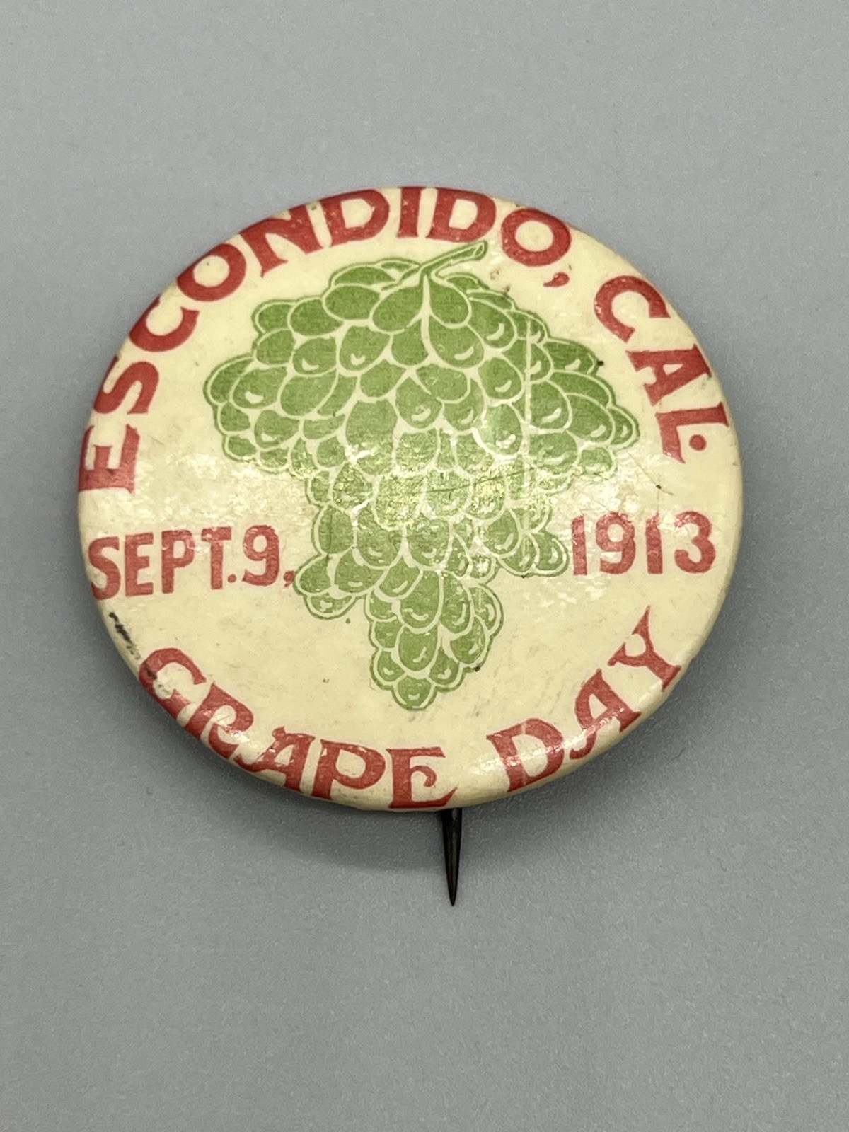 Antique 1913 Escondido California Grape Day Pin Back Button