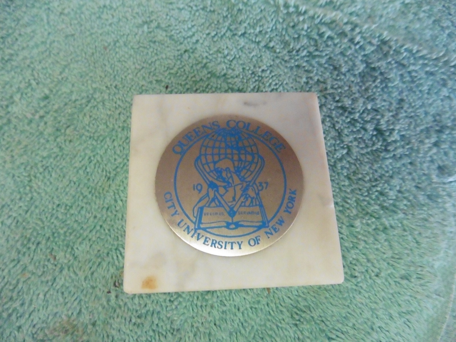 Vtg Paper weight 1937 Queens College City University New York Marble made Italy