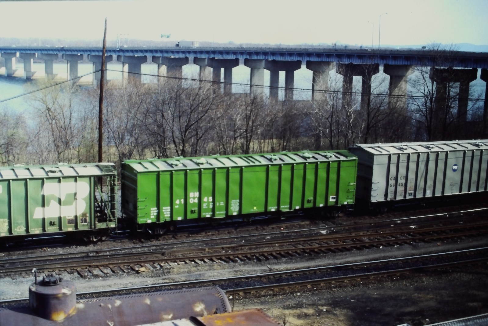 35mm Slide Locomotive Train Burlington Northern Box Cars Railroad Slide 1987