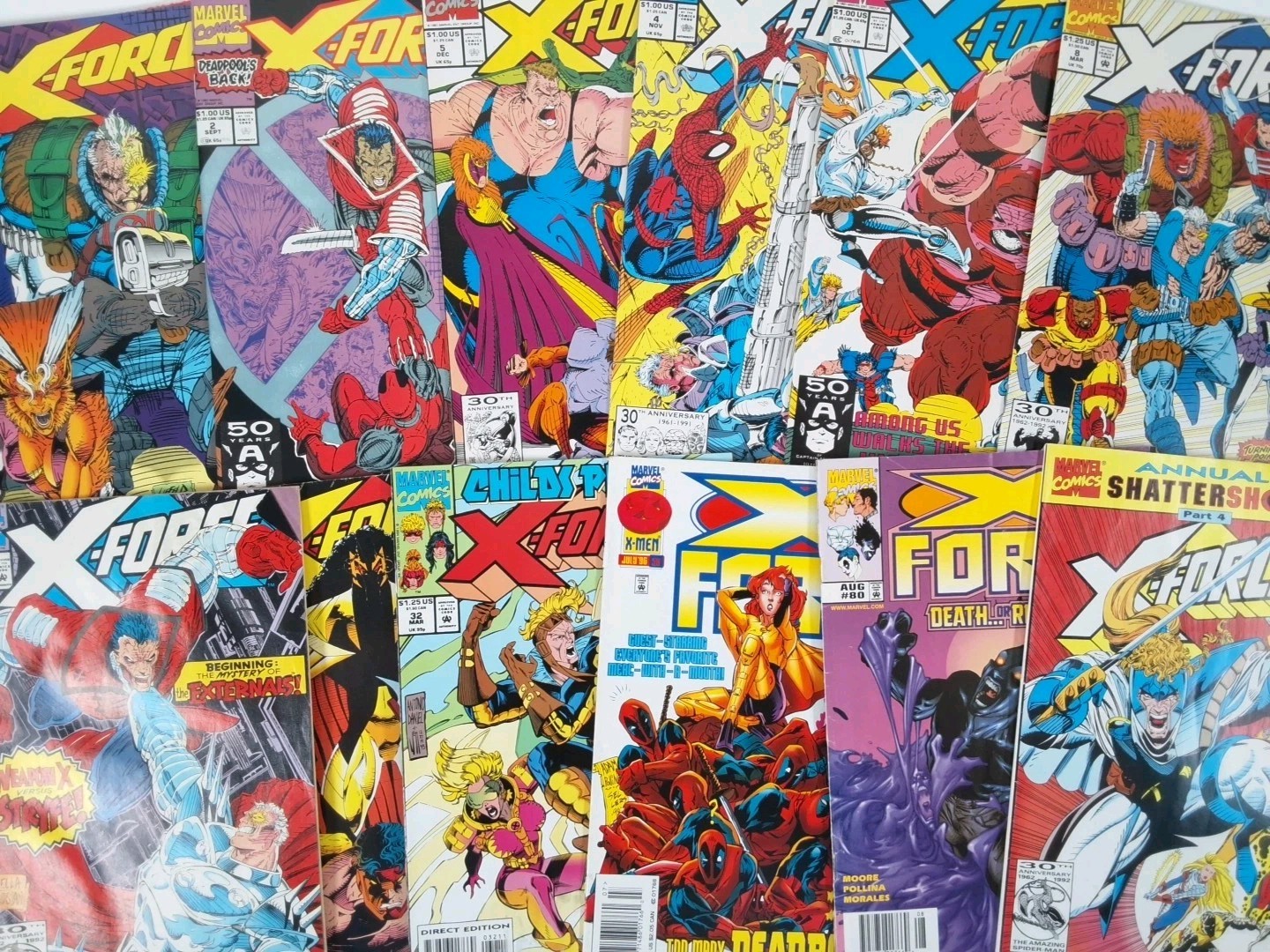 X-Force #1 w/card #2 (2nd Deadpool) 3,4,5,8,10,26,32,52,80 Shatterstar Cable Lot