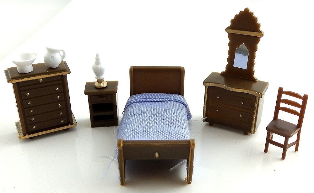 Dollhouse Minaiture 1:48 Scale Plastic Bedroom Furniture Set Suite, White Dollhouse Minaiture 1:48 Scale Plastic Bedroom Furniture Set Suite, White
