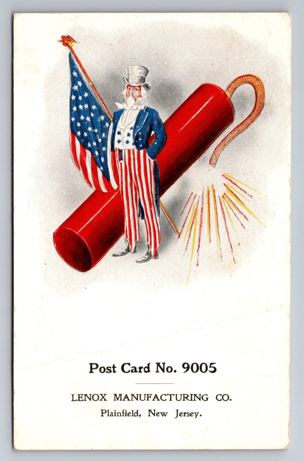 Uncle Sam Firecracker 4th of July by Lenox Manufacturing Co Unp UDB Postcard