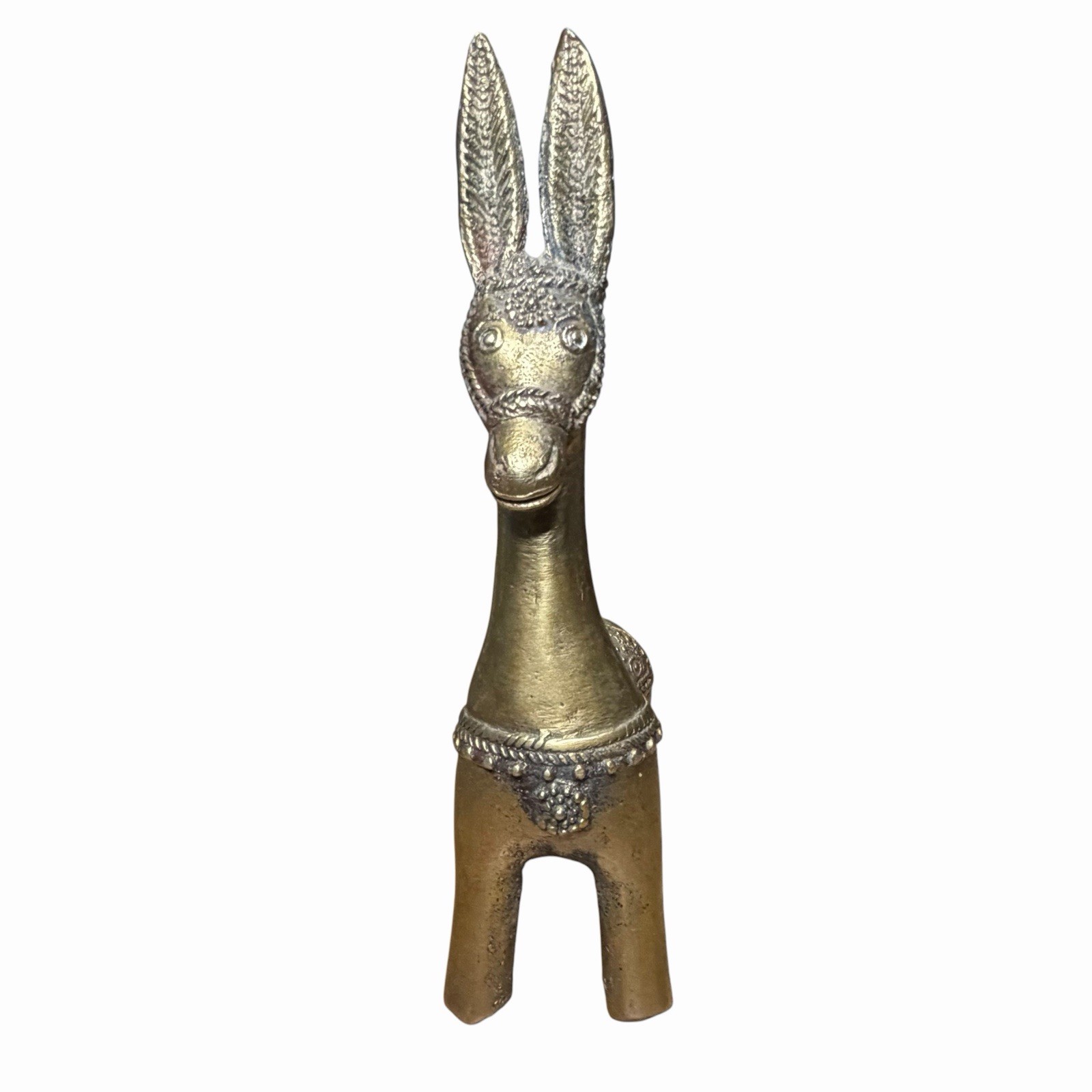 Vintage Indian Dhokra Brass Donkey Figurine Saddle Animal Theme 6.5in Tall Vintage Indian Dhokra Brass Donkey Figurine Saddle Animal Theme 6.5in Tall