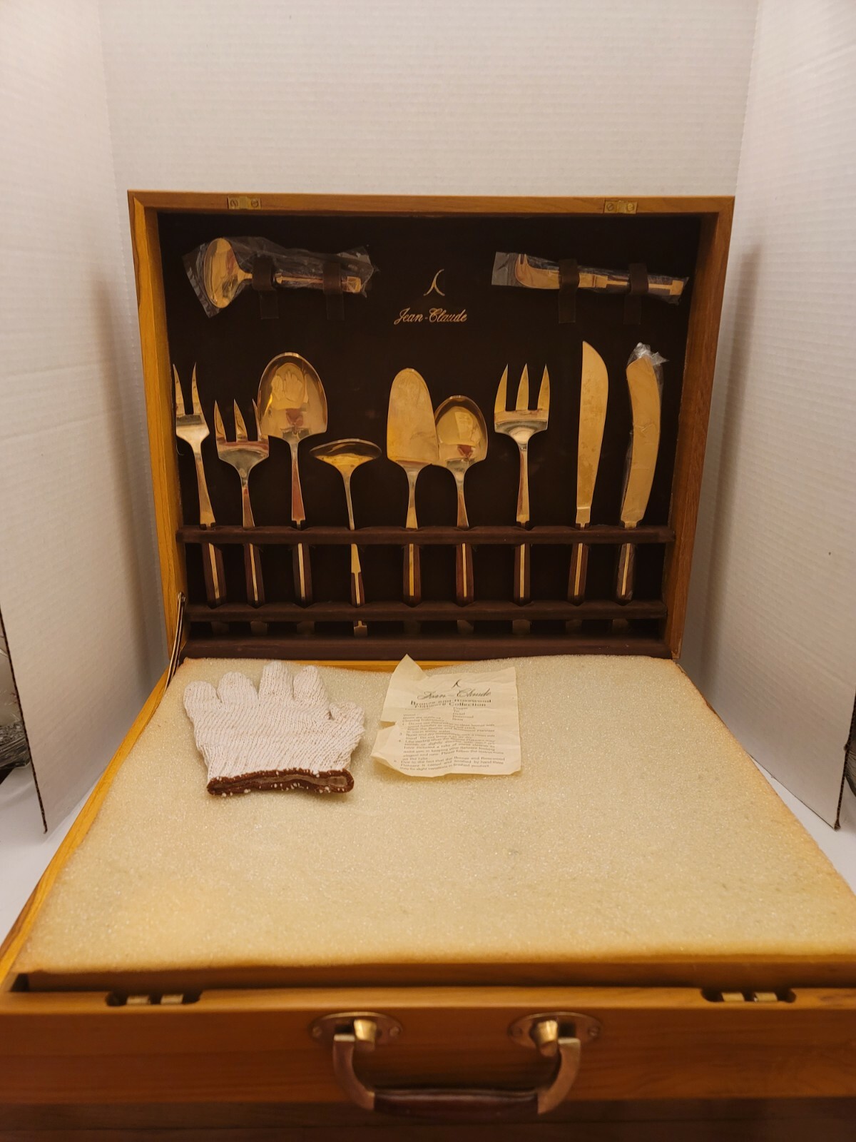 91 Piece Jean-Claude Rosewood & Bronze Complete Flatware & Servingware Set