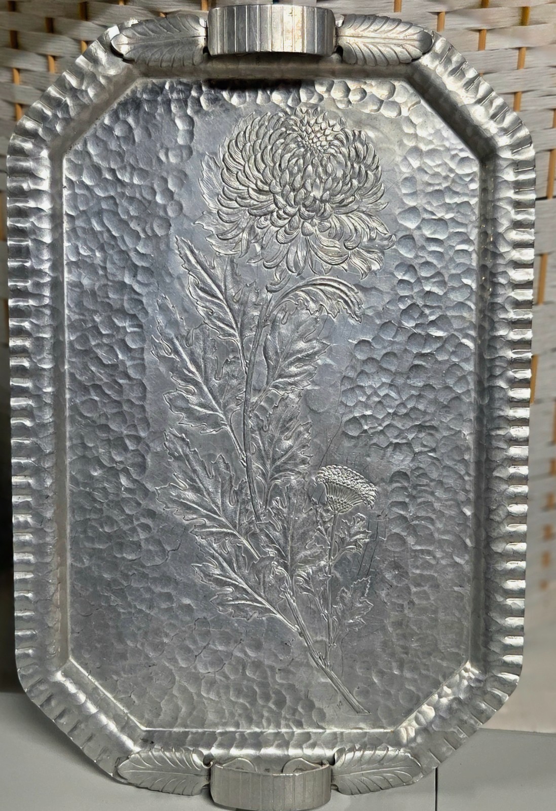 Vtg Continental Silverlook 655 Hammered Aluminum Chrysanthemum Serving Tray 19\