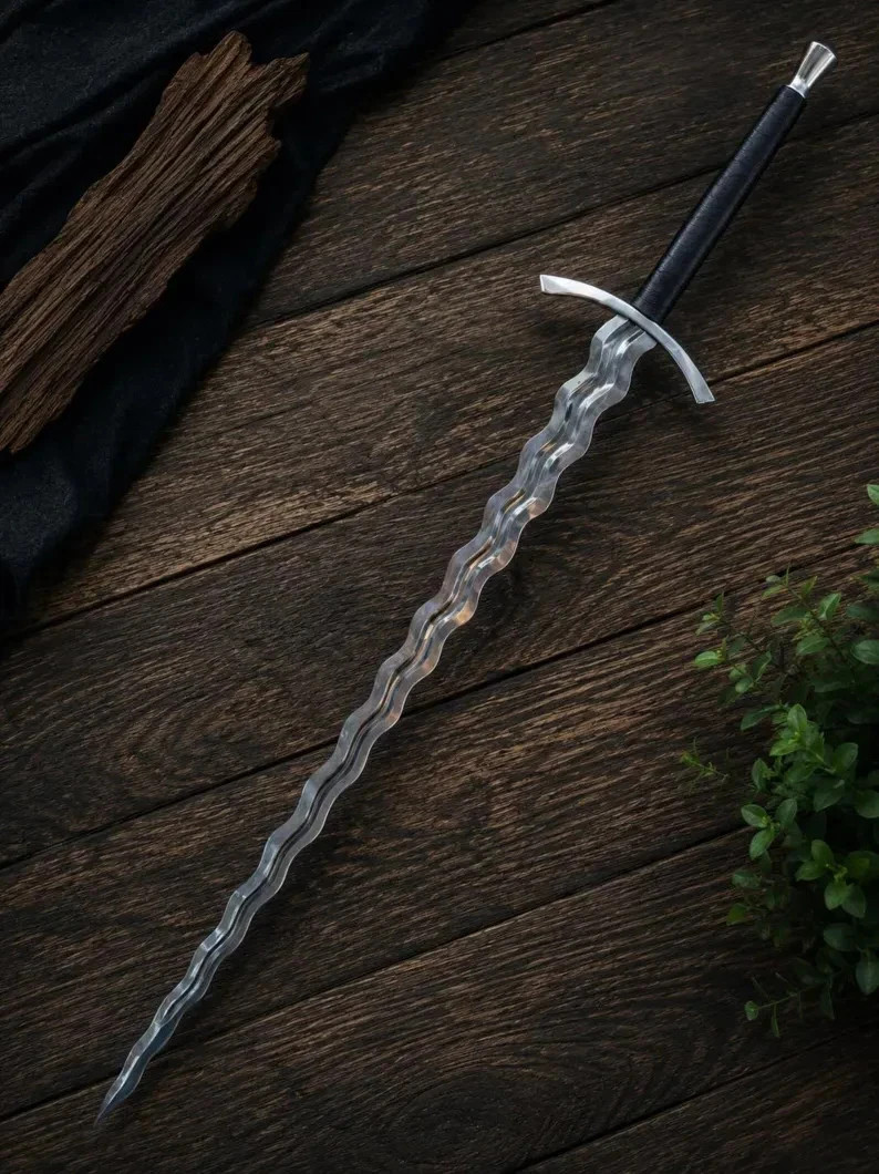 Handmade Flamberge Sword Stainless Steel Wavy Replica Display